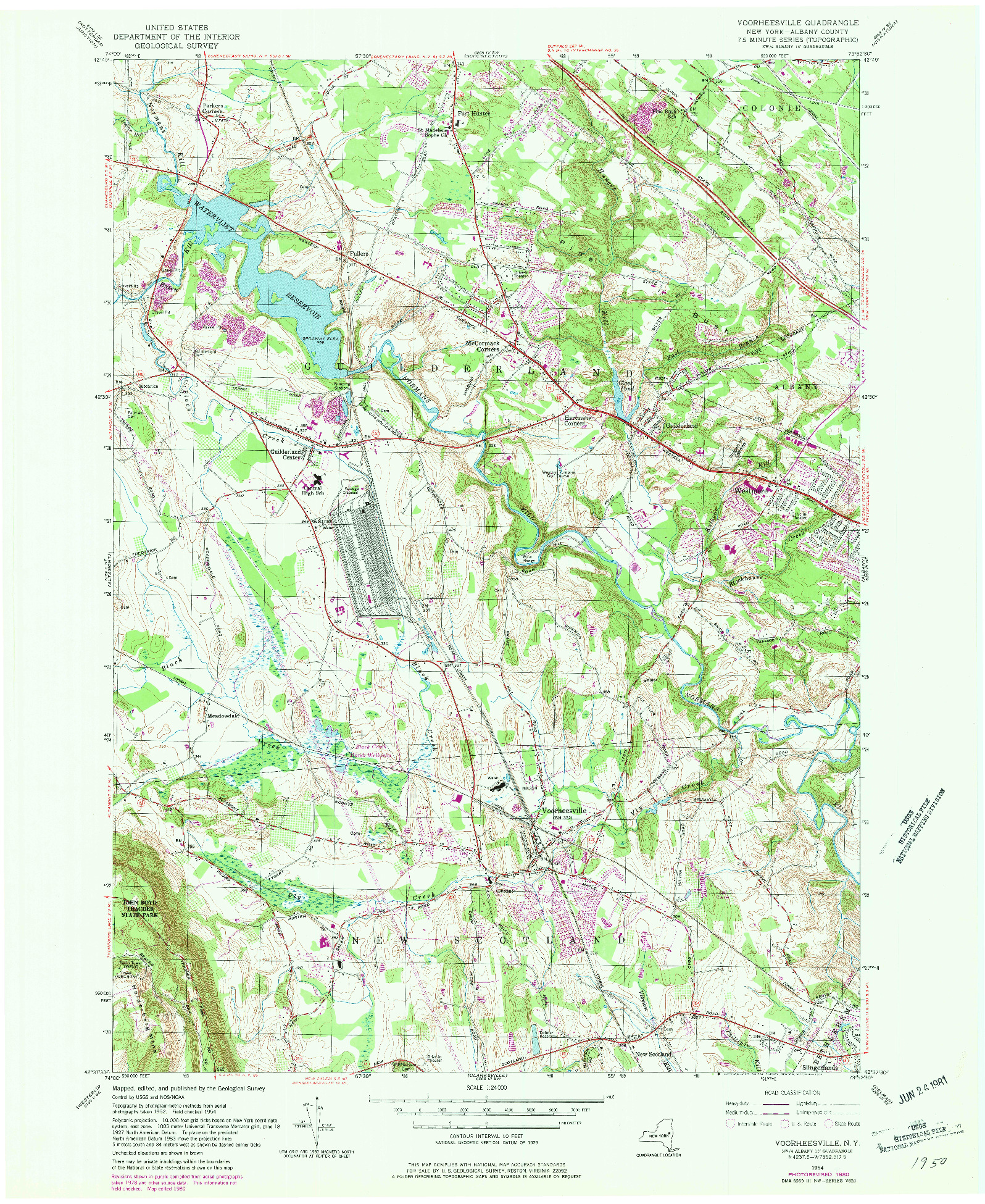 USGS 1:24000-SCALE QUADRANGLE FOR VOORHEESVILLE, NY 1954