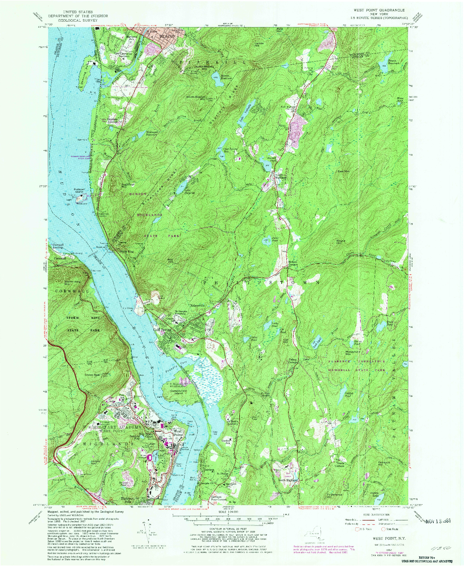 USGS 1:24000-SCALE QUADRANGLE FOR WEST POINT, NY 1957