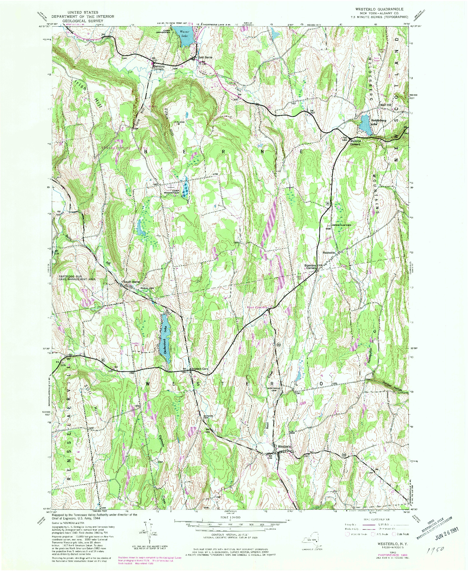 USGS 1:24000-SCALE QUADRANGLE FOR WESTERLO, NY 1943