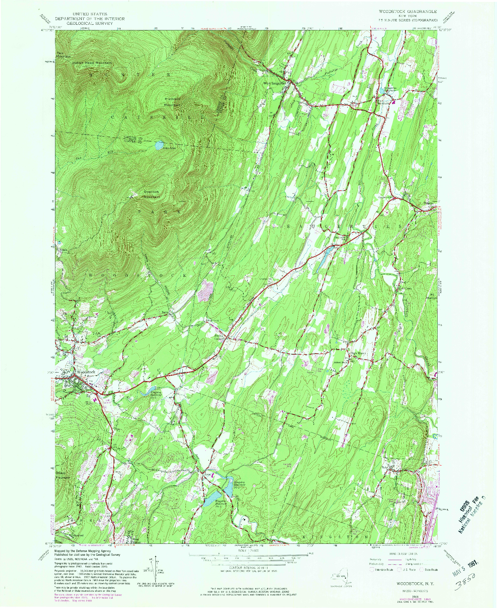 USGS 1:24000-SCALE QUADRANGLE FOR WOODSTOCK, NY 1945