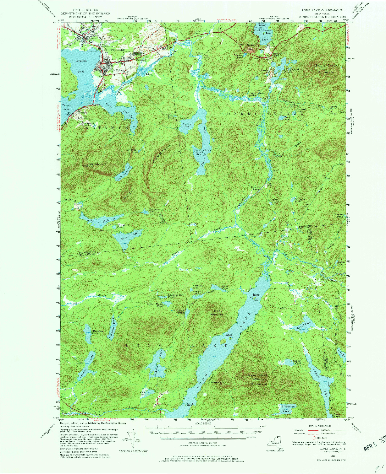 USGS 1:62500-SCALE QUADRANGLE FOR LONG LAKE, NY 1955