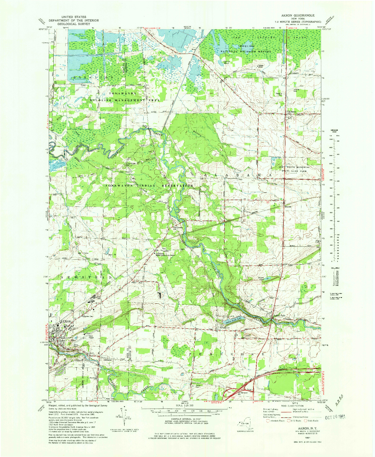 USGS 1:25000-SCALE QUADRANGLE FOR AKRON, NY 1981