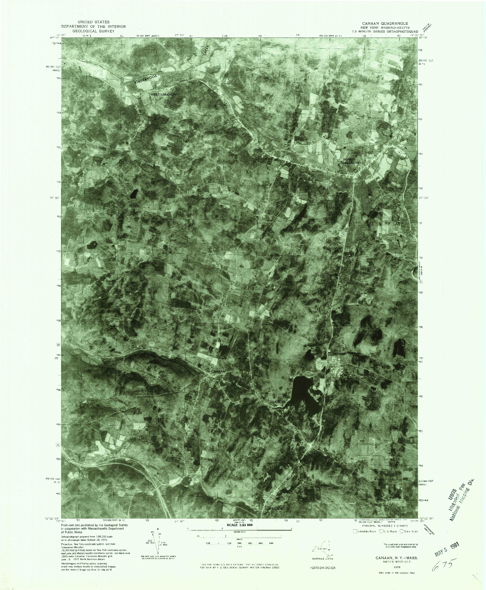 USGS 1:25000-SCALE QUADRANGLE FOR CANAAN, NY 1975