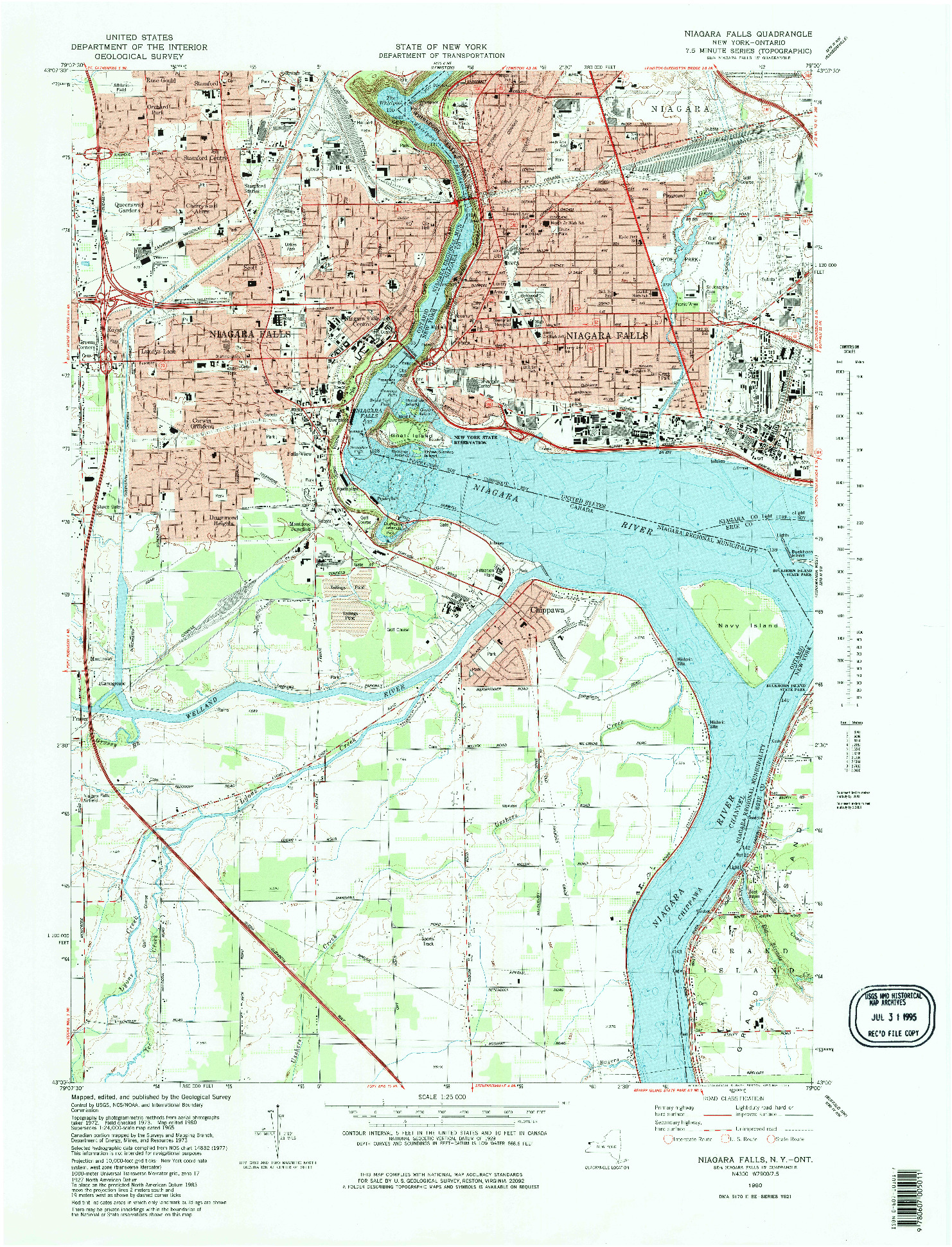 USGS 1:25000-SCALE QUADRANGLE FOR NIAGARA FALLS, NY 1980