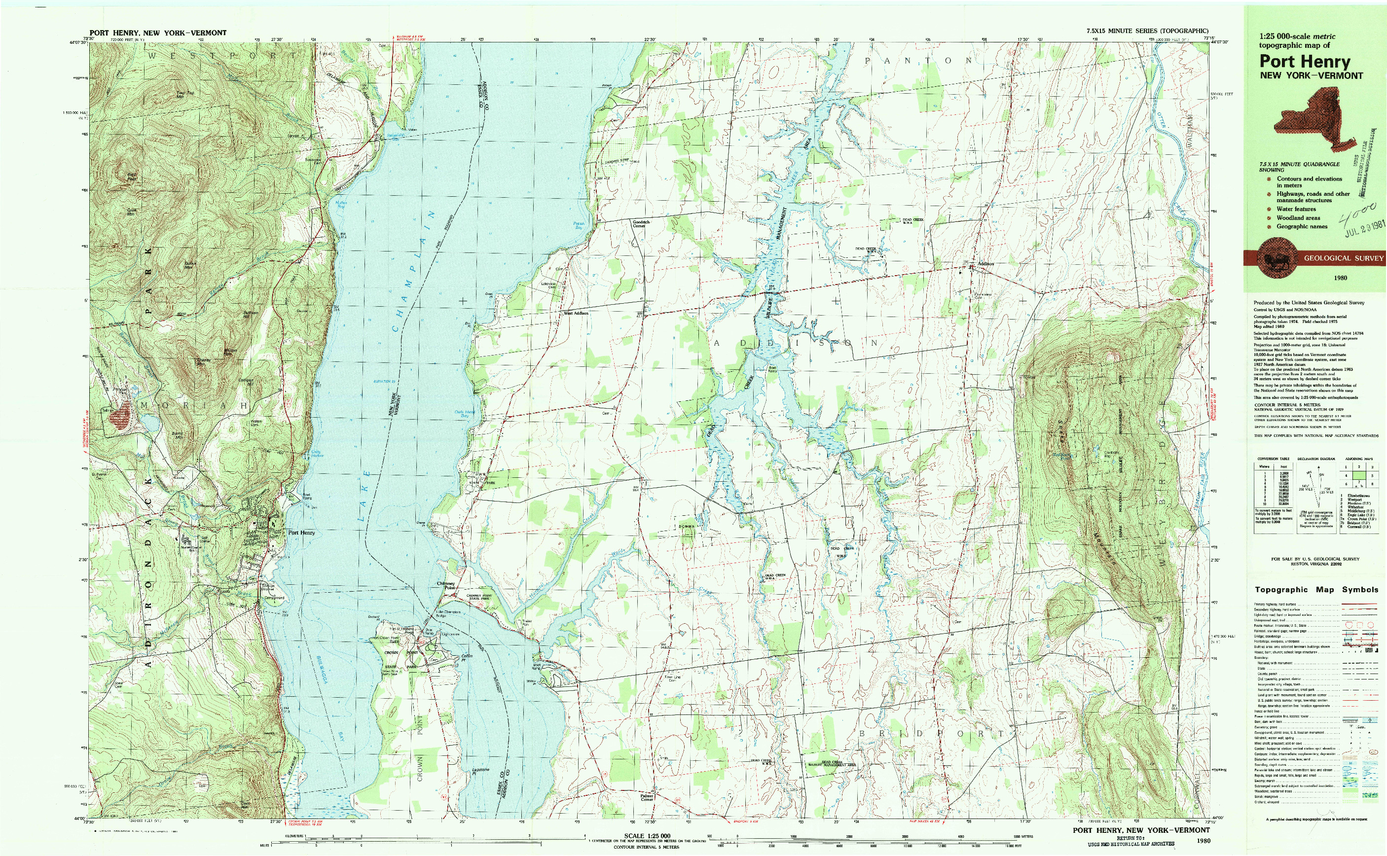 USGS 1:25000-SCALE QUADRANGLE FOR PORT HENRY, NY 1980