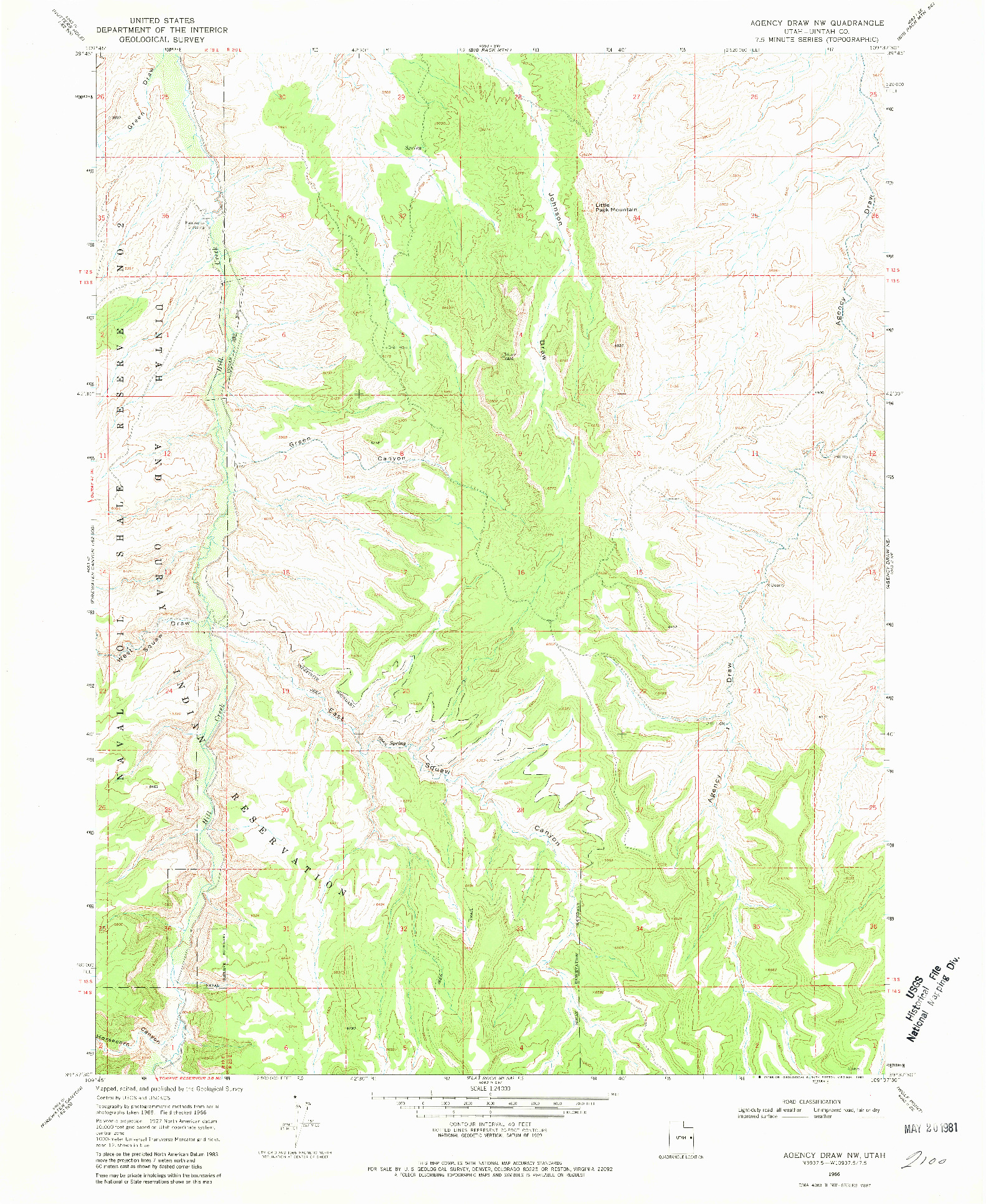 USGS 1:24000-SCALE QUADRANGLE FOR AGENCY DRAW NW, UT 1966