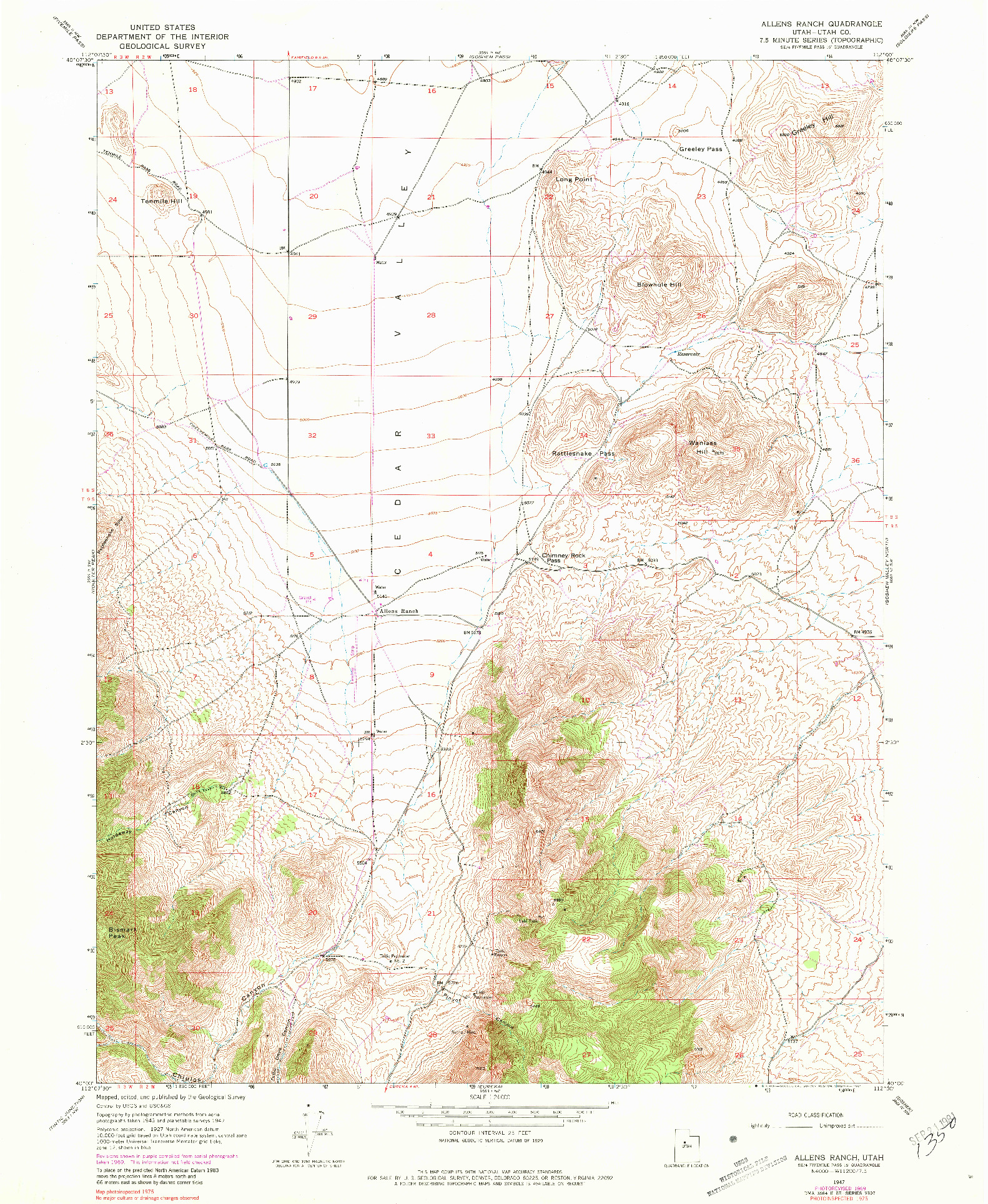 USGS 1:24000-SCALE QUADRANGLE FOR ALLENS RANCH, UT 1947