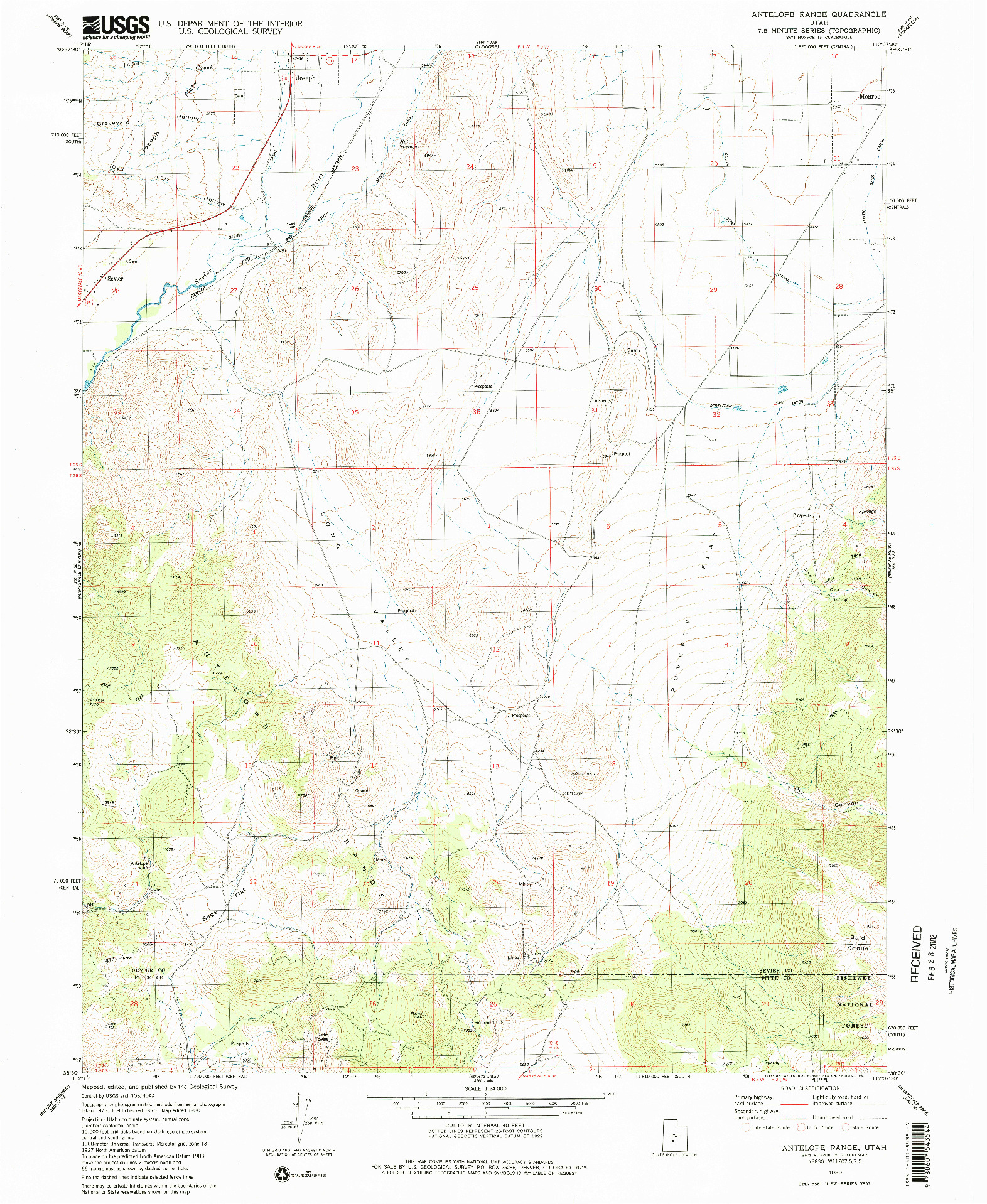 USGS 1:24000-SCALE QUADRANGLE FOR ANTELOPE RANGE, UT 1980