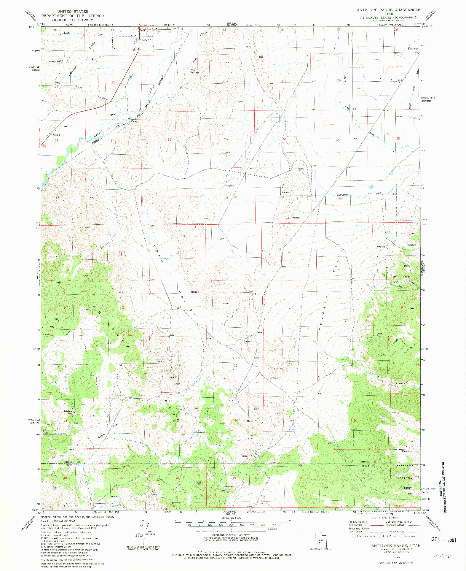 USGS 1:24000-SCALE QUADRANGLE FOR ANTELOPE RANGE, UT 1980