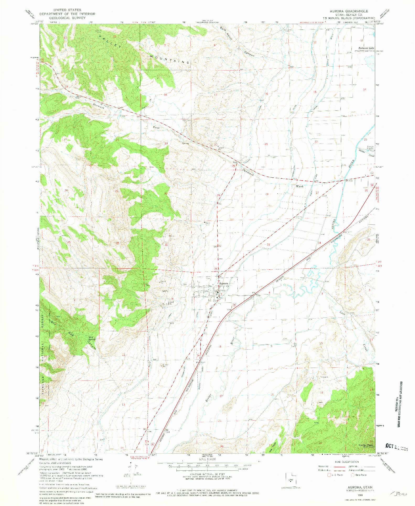 USGS 1:24000-SCALE QUADRANGLE FOR AURORA, UT 1966