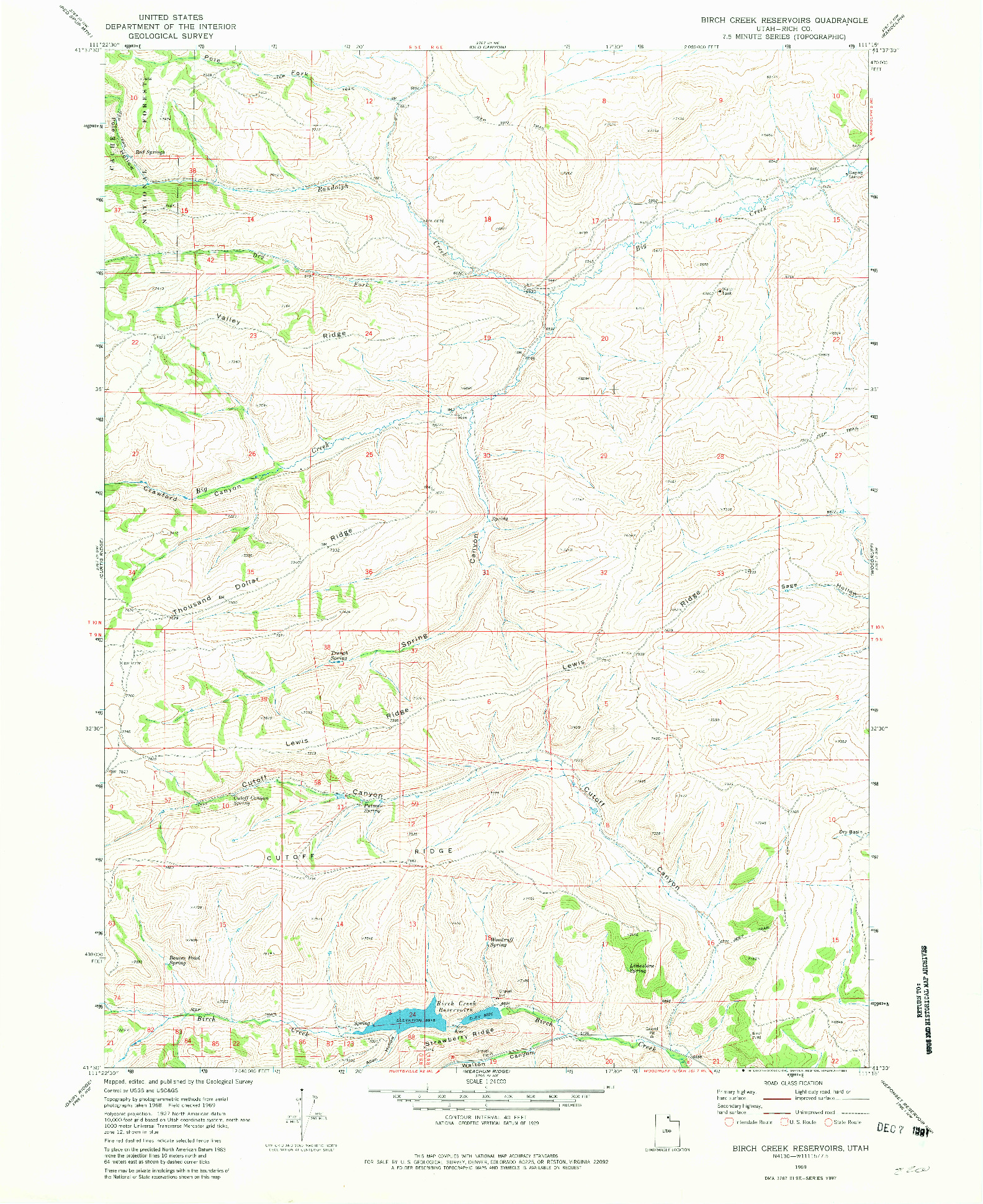 USGS 1:24000-SCALE QUADRANGLE FOR BIRCH CREEK RESERVOIRS, UT 1969