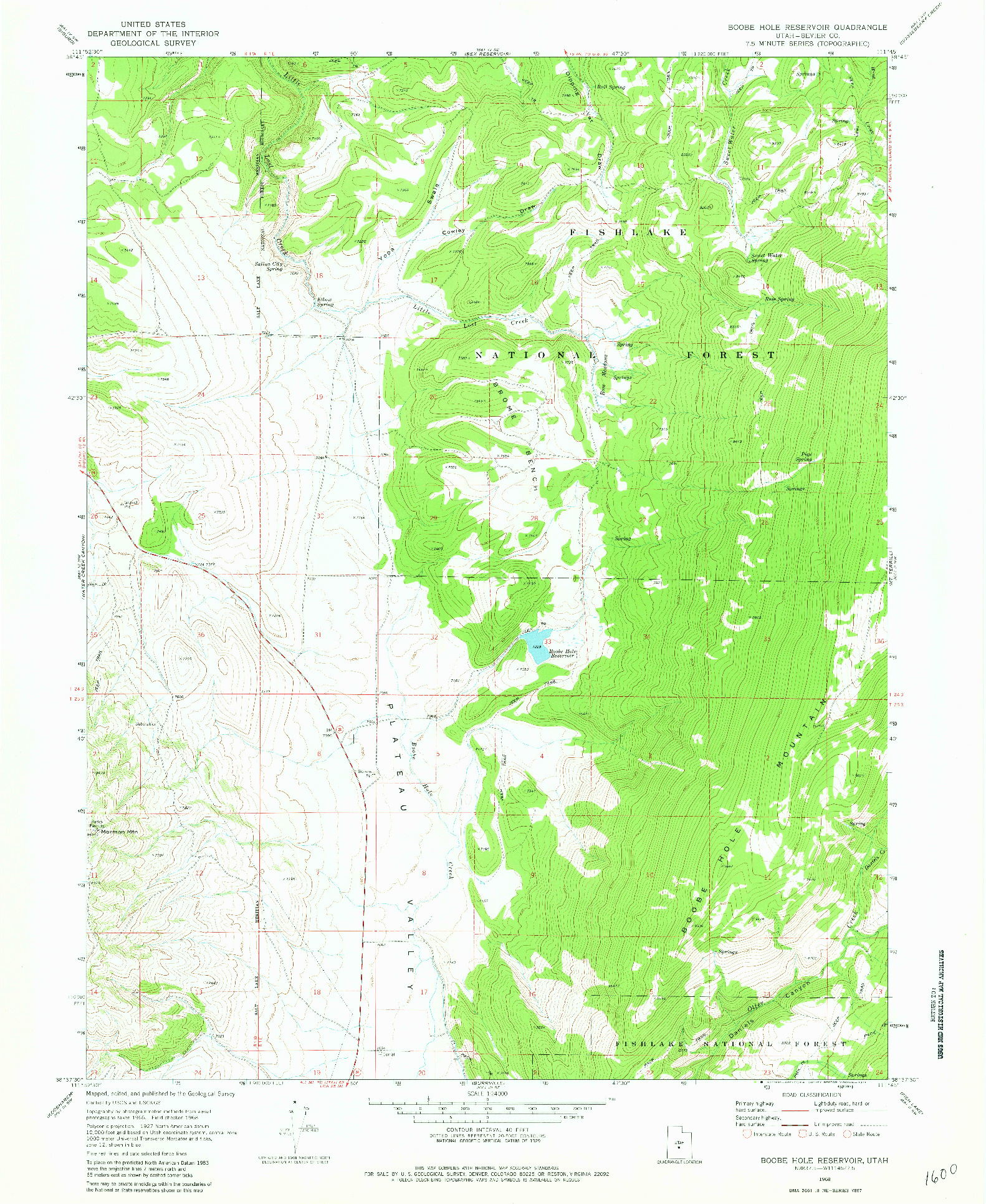 USGS 1:24000-SCALE QUADRANGLE FOR BOOBE HOLE RESERVOIR, UT 1968