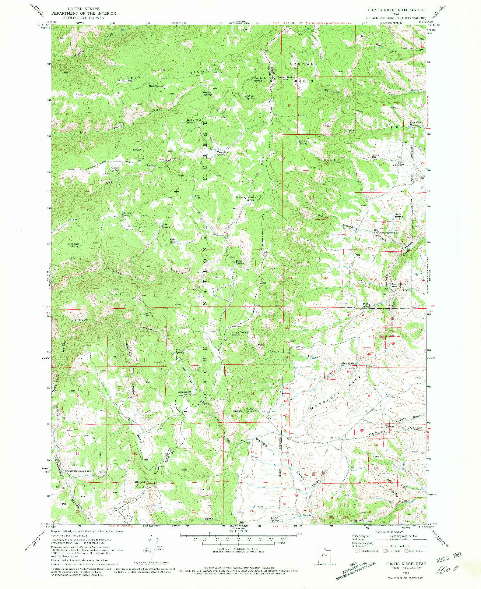 USGS 1:24000-SCALE QUADRANGLE FOR CURTIS RIDGE, UT 1969