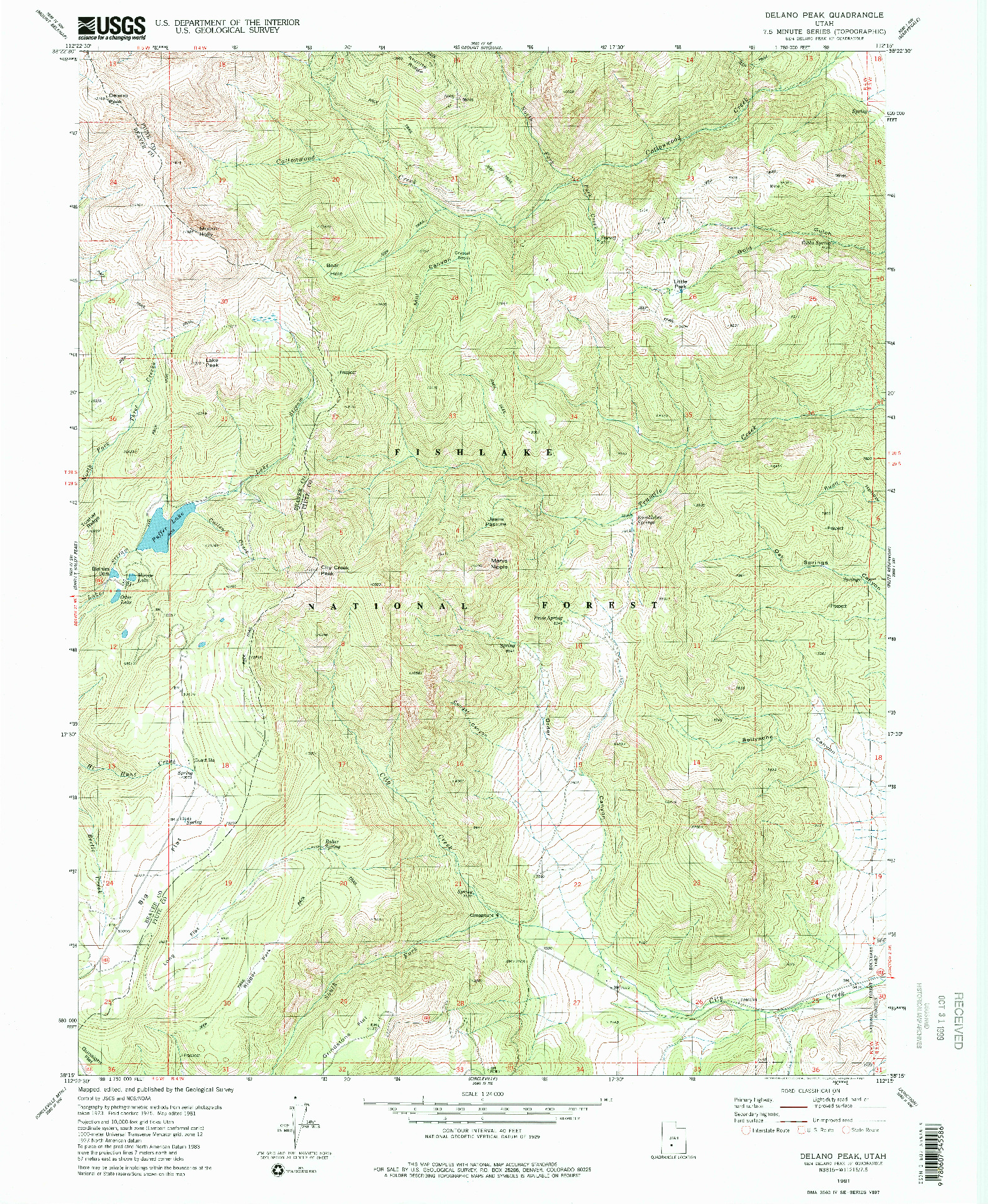 USGS 1:24000-SCALE QUADRANGLE FOR DELANO PEAK, UT 1981