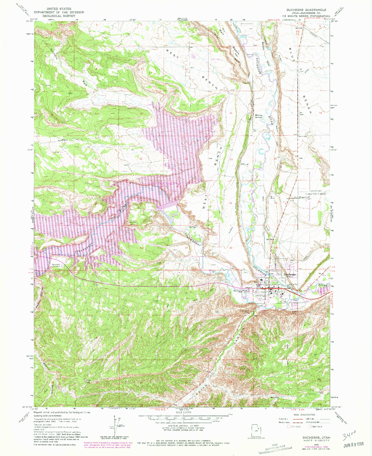 USGS 1:24000-SCALE QUADRANGLE FOR DUCHESNE, UT 1965