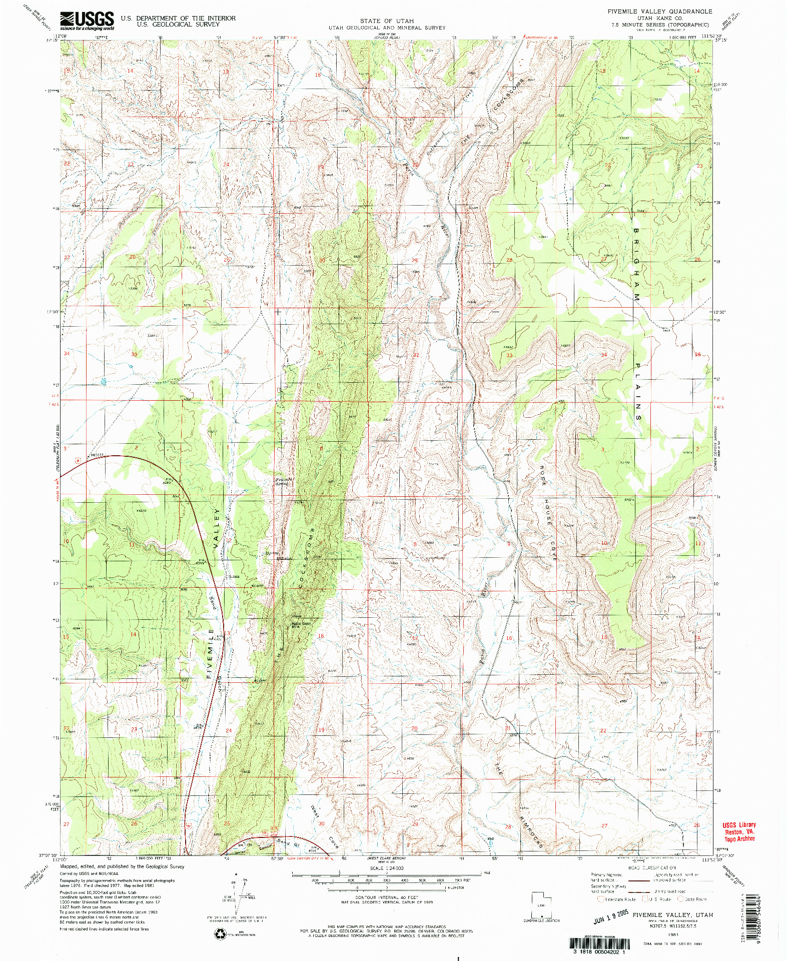 USGS 1:24000-SCALE QUADRANGLE FOR FIVEMILE VALLEY, UT 1981