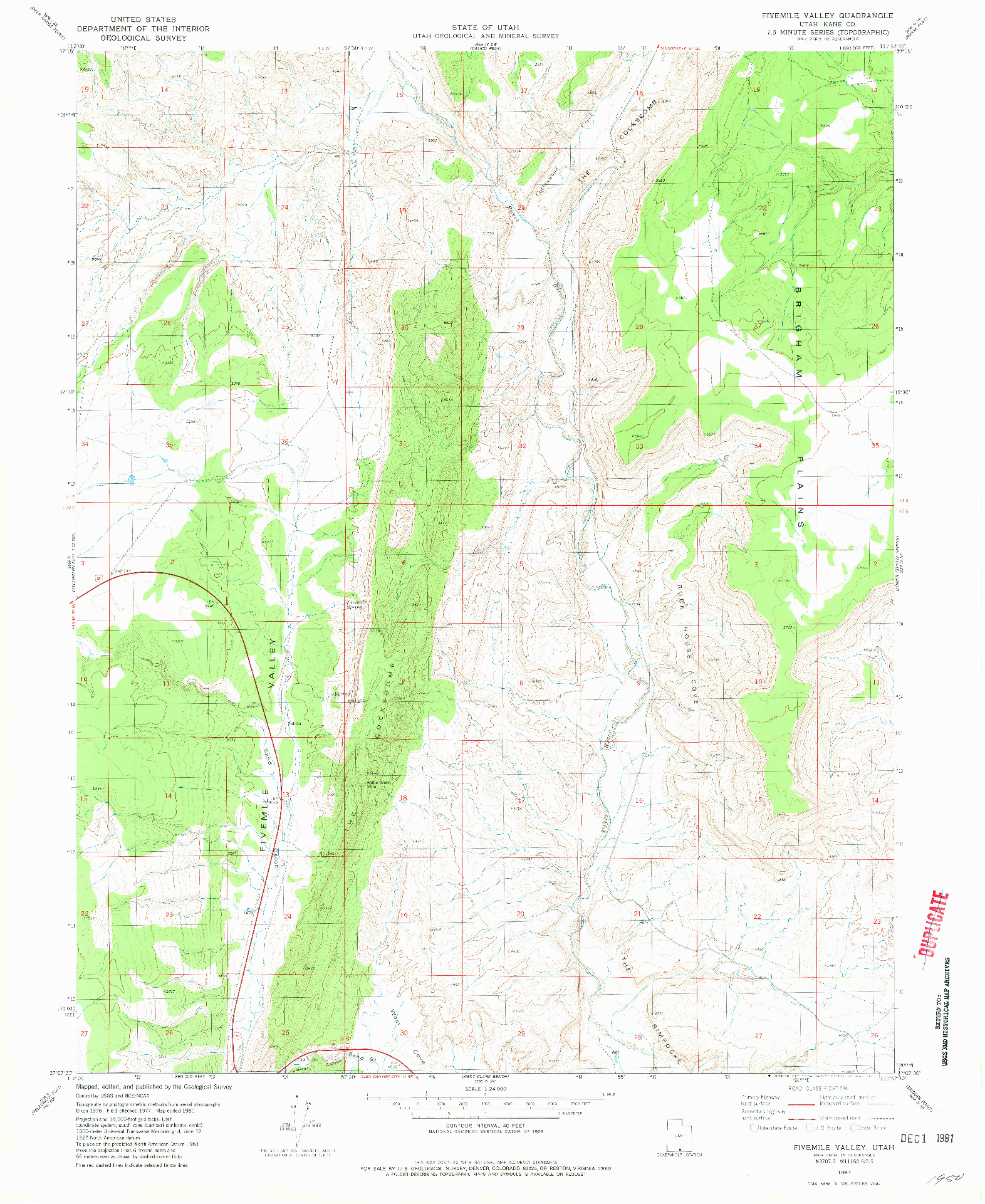USGS 1:24000-SCALE QUADRANGLE FOR FIVEMILE VALLEY, UT 1981