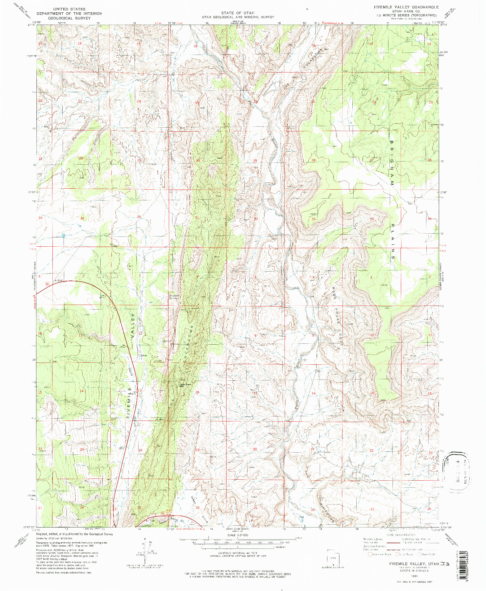 USGS 1:24000-SCALE QUADRANGLE FOR FIVEMILE VALLEY, UT 1981