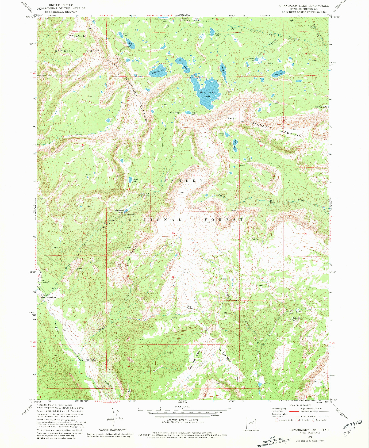 USGS 1:24000-SCALE QUADRANGLE FOR GRANDADDY LAKE, UT 1972