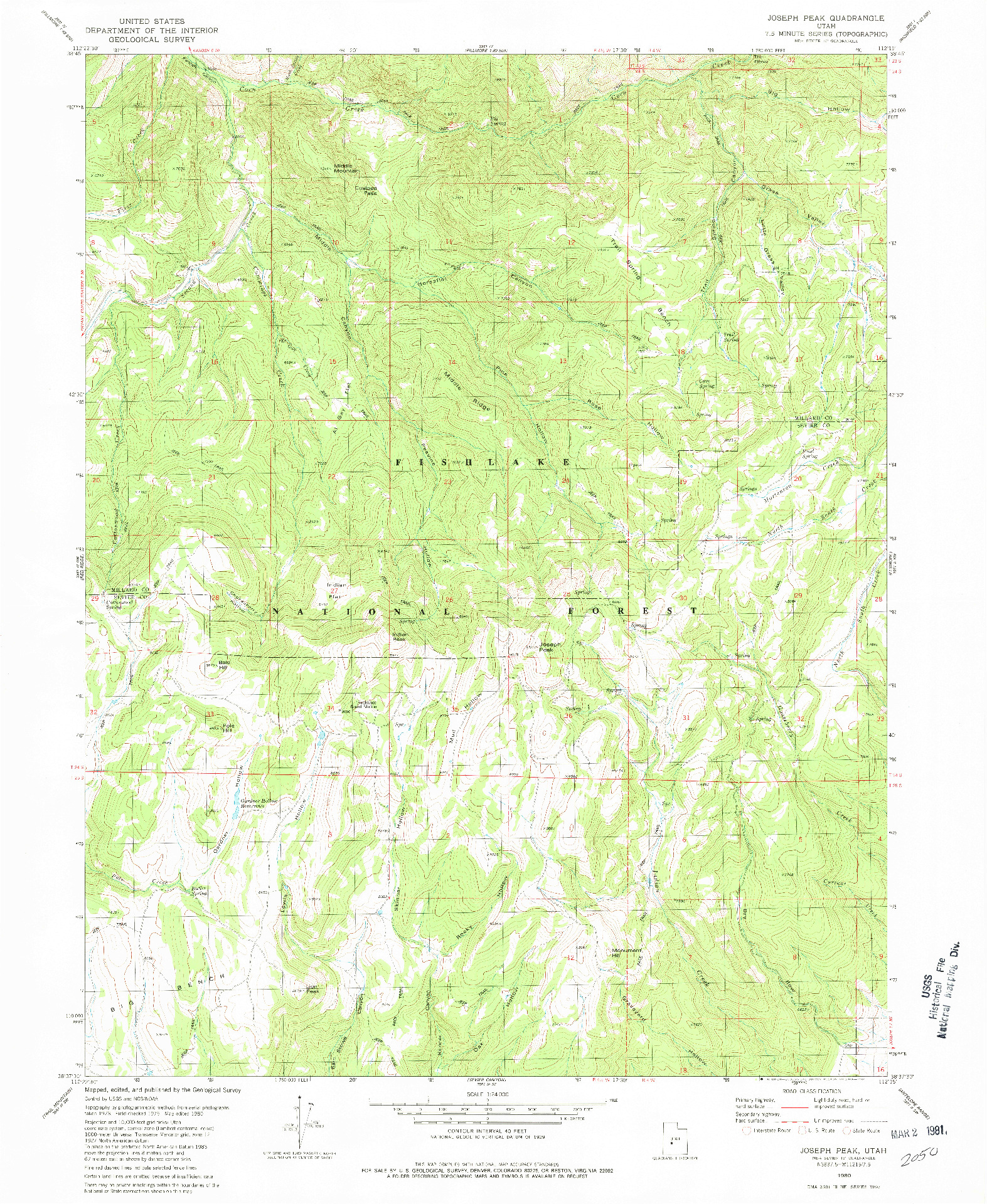 USGS 1:24000-SCALE QUADRANGLE FOR JOSEPH PEAK, UT 1980