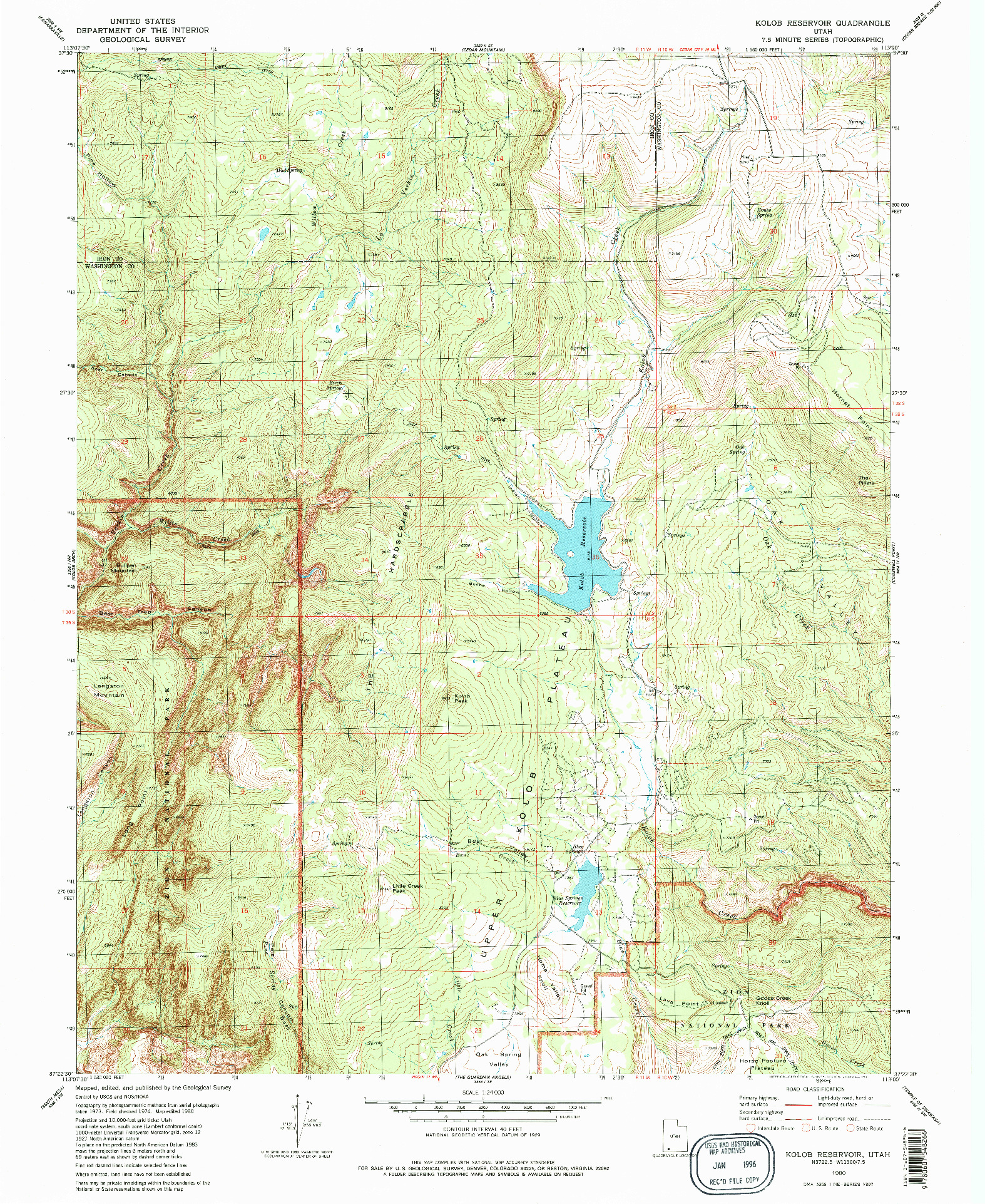 USGS 1:24000-SCALE QUADRANGLE FOR KOLOB RESERVOIR, UT 1980