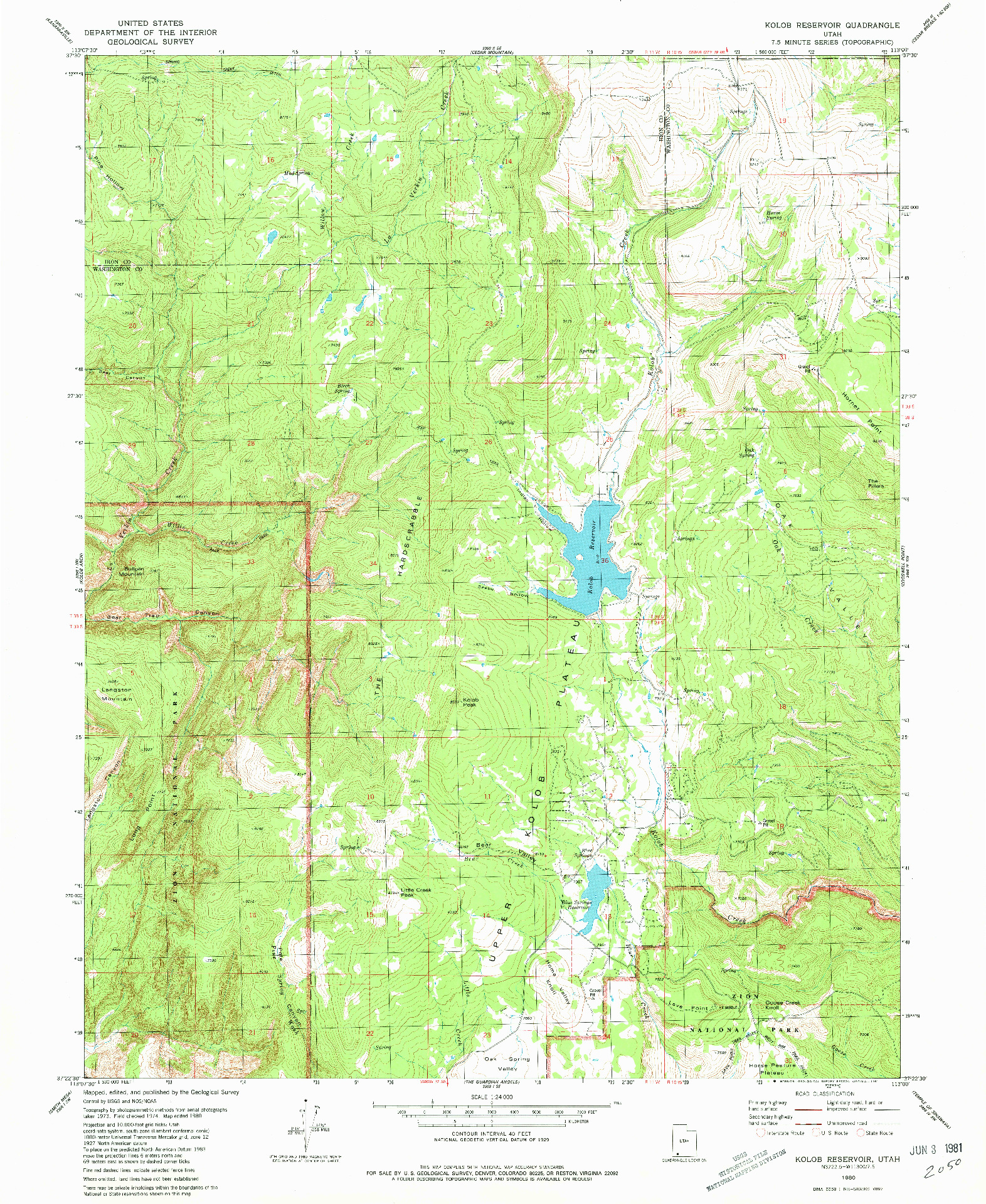 USGS 1:24000-SCALE QUADRANGLE FOR KOLOB RESERVOIR, UT 1980