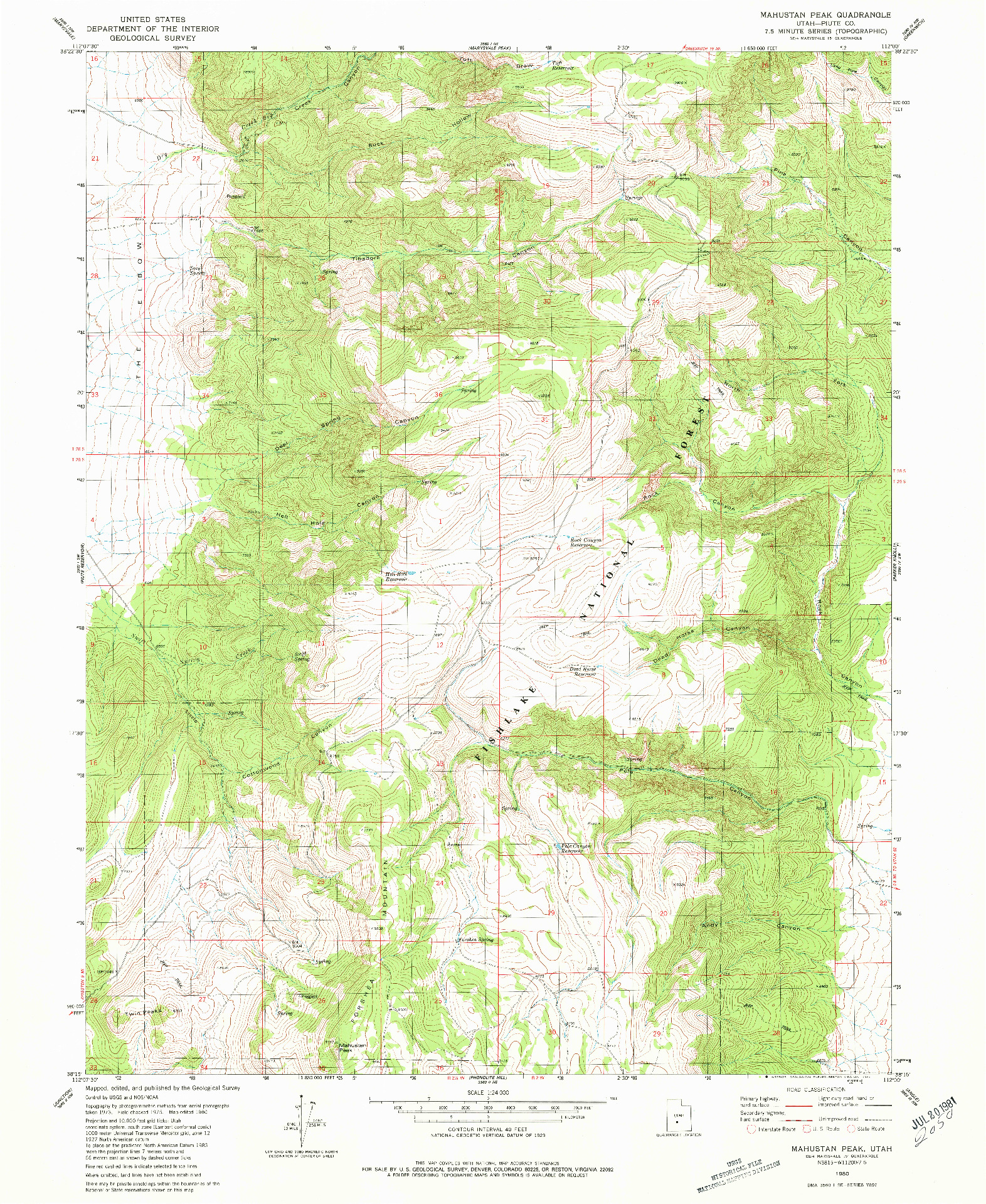USGS 1:24000-SCALE QUADRANGLE FOR MAHUSTAN PEAK, UT 1980