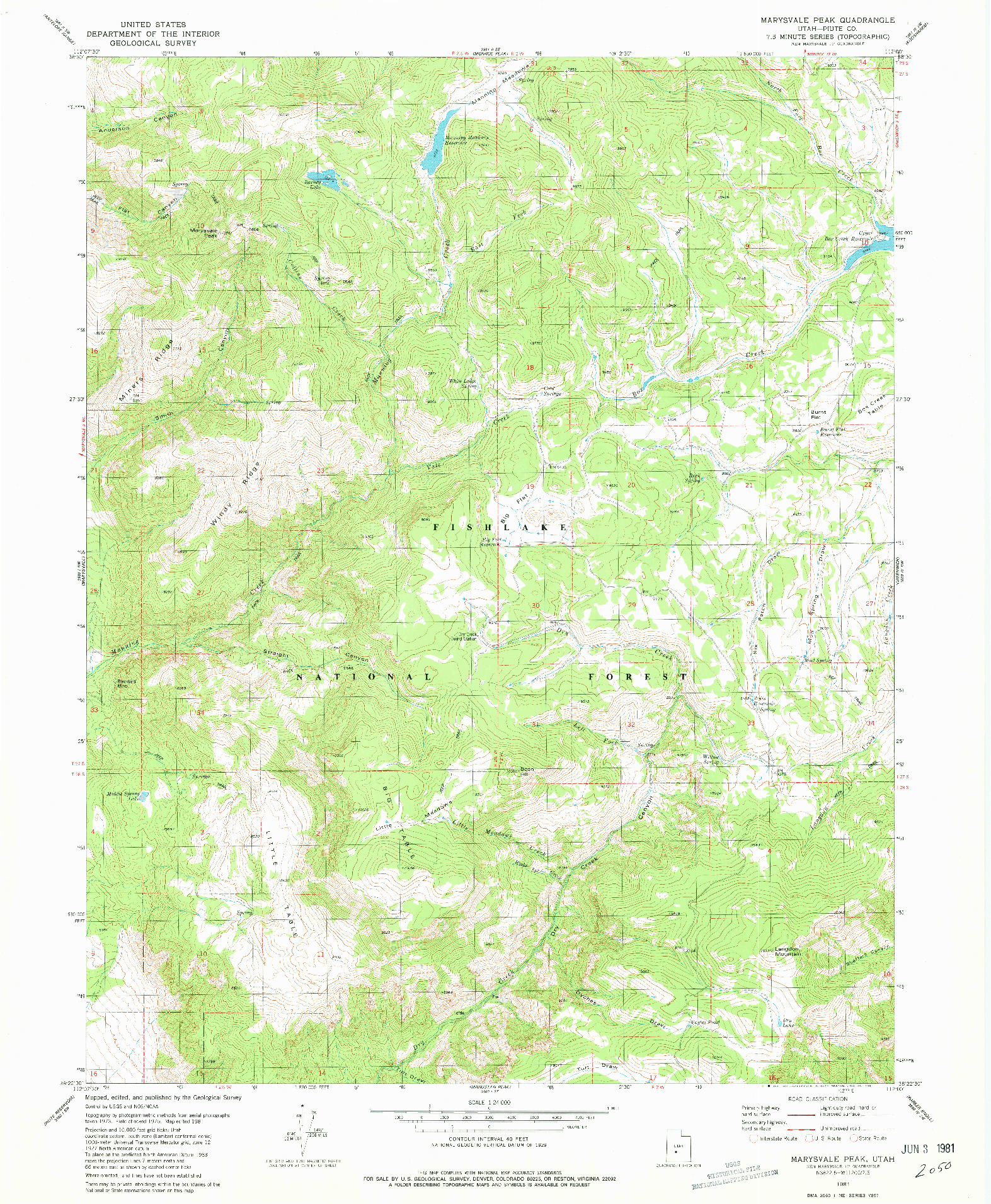 USGS 1:24000-SCALE QUADRANGLE FOR MARYSVALE PEAK, UT 1981