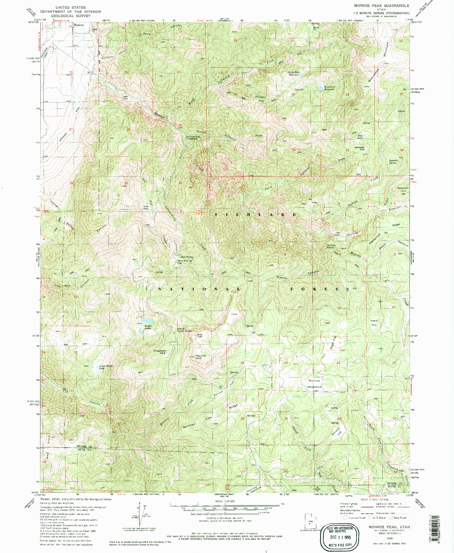 USGS 1:24000-SCALE QUADRANGLE FOR MONROE PEAK, UT 1980