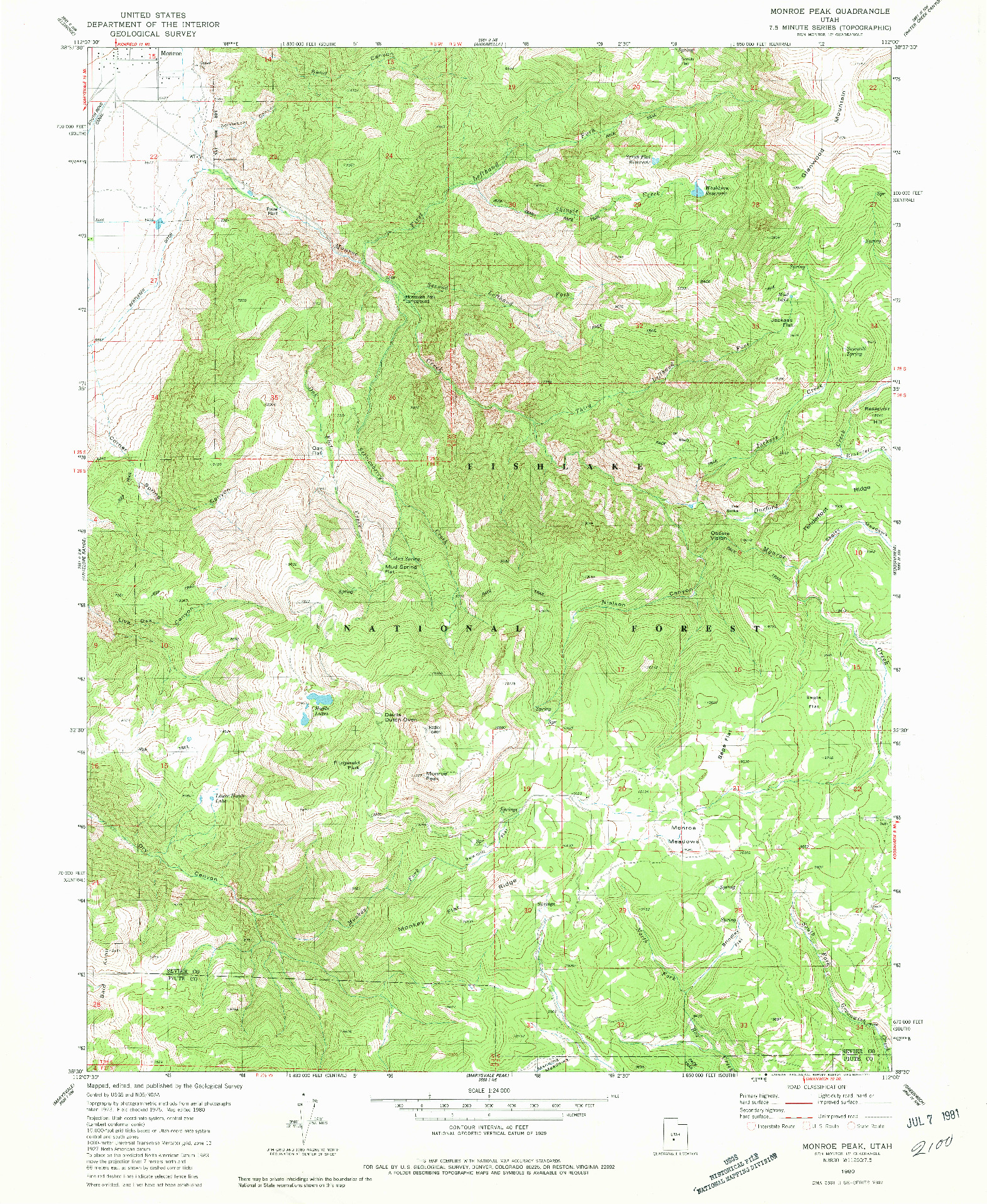 USGS 1:24000-SCALE QUADRANGLE FOR MONROE PEAK, UT 1980