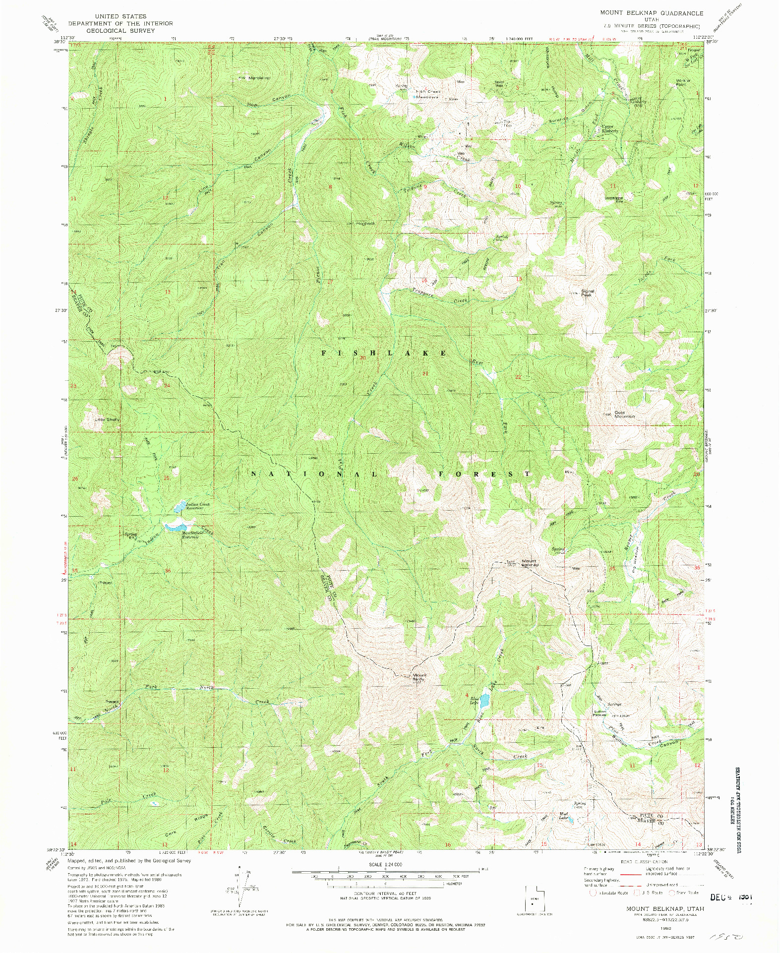 USGS 1:24000-SCALE QUADRANGLE FOR MOUNT BELKNAP, UT 1980