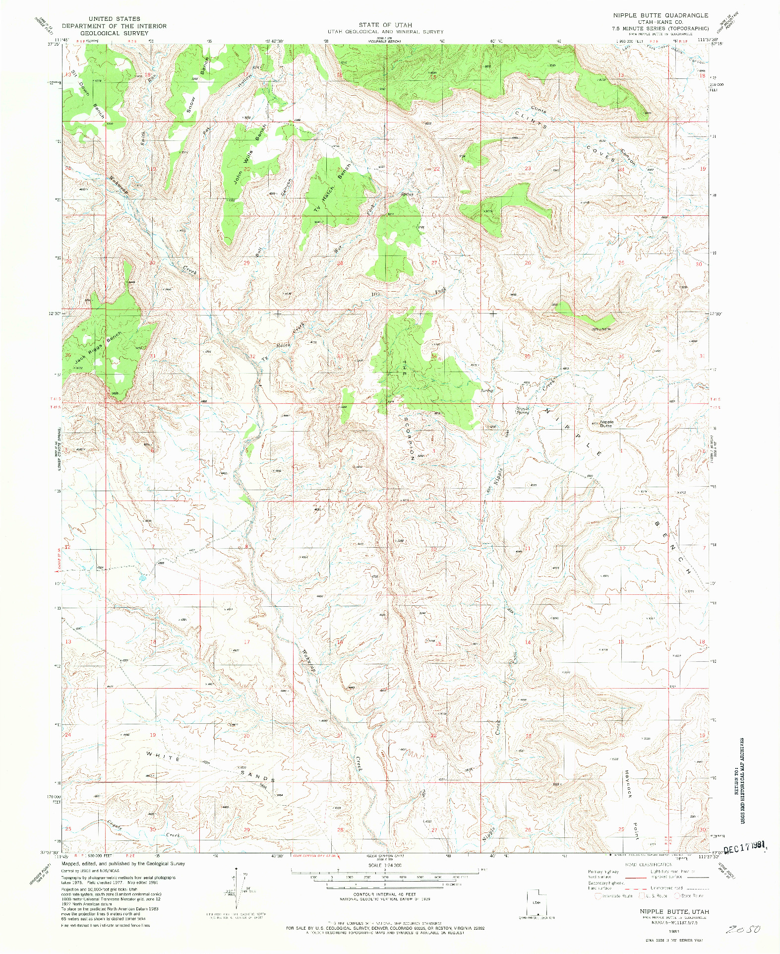 USGS 1:24000-SCALE QUADRANGLE FOR NIPPLE BUTTE, UT 1981