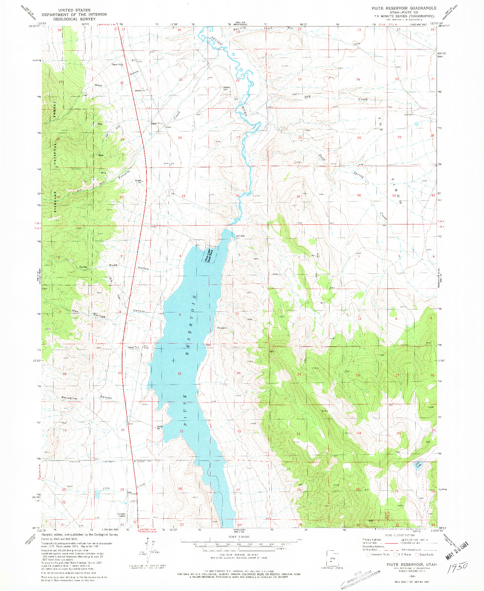 USGS 1:24000-SCALE QUADRANGLE FOR PIUTE RESERVOIR, UT 1981