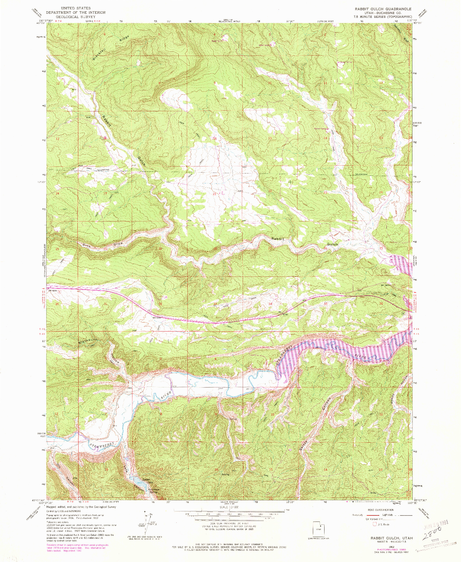 USGS 1:24000-SCALE QUADRANGLE FOR RABBIT GULCH, UT 1962