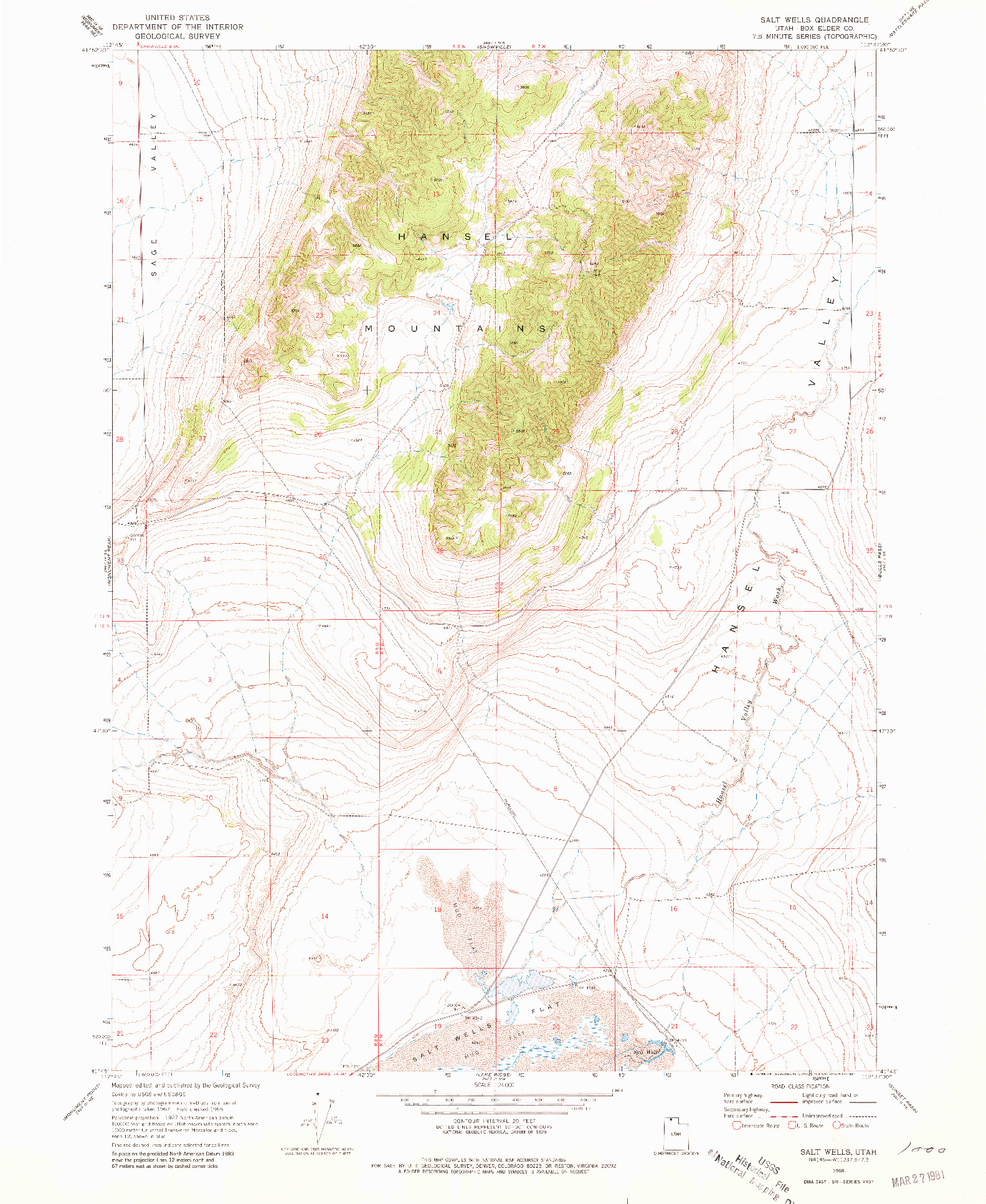 USGS 1:24000-SCALE QUADRANGLE FOR SALT WELLS, UT 1968