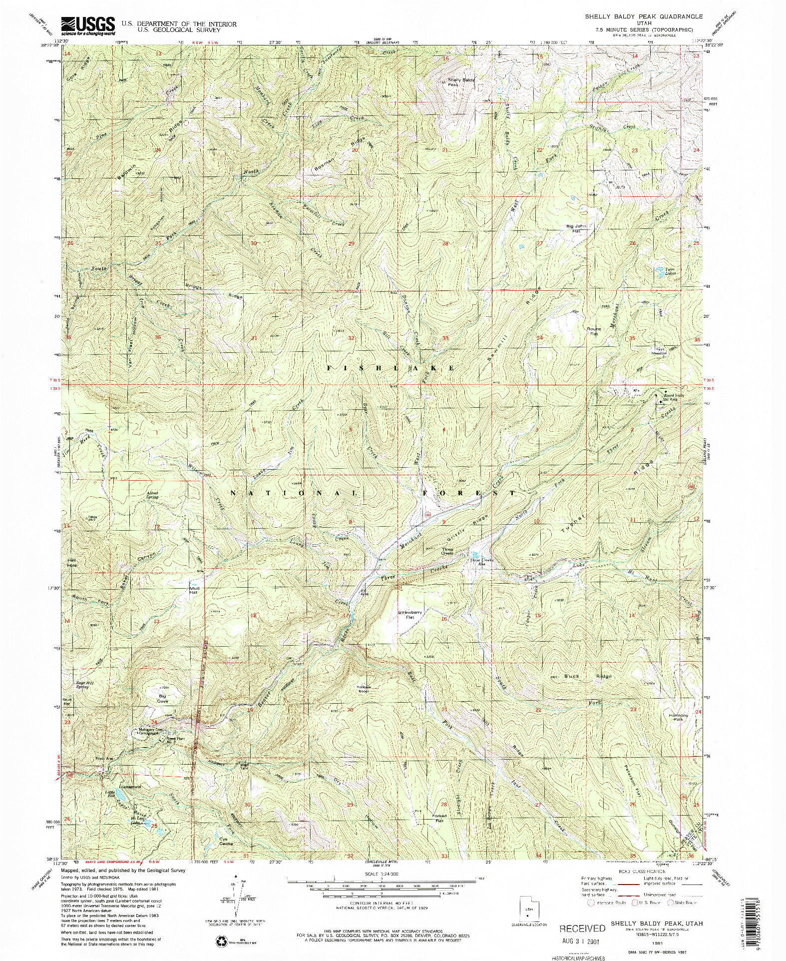 USGS 1:24000-SCALE QUADRANGLE FOR SHELLY BALDY PEAK, UT 1981