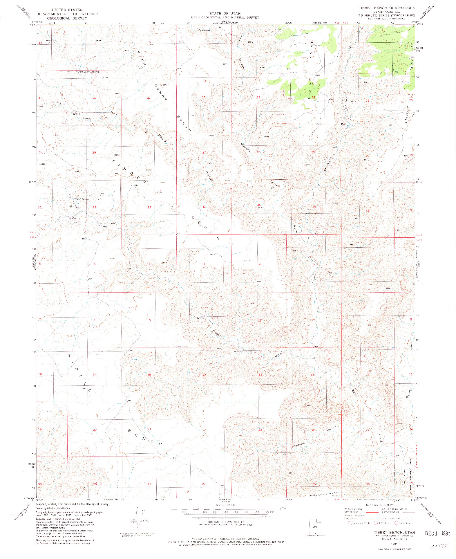 USGS 1:24000-SCALE QUADRANGLE FOR TIBBET BENCH, UT 1981