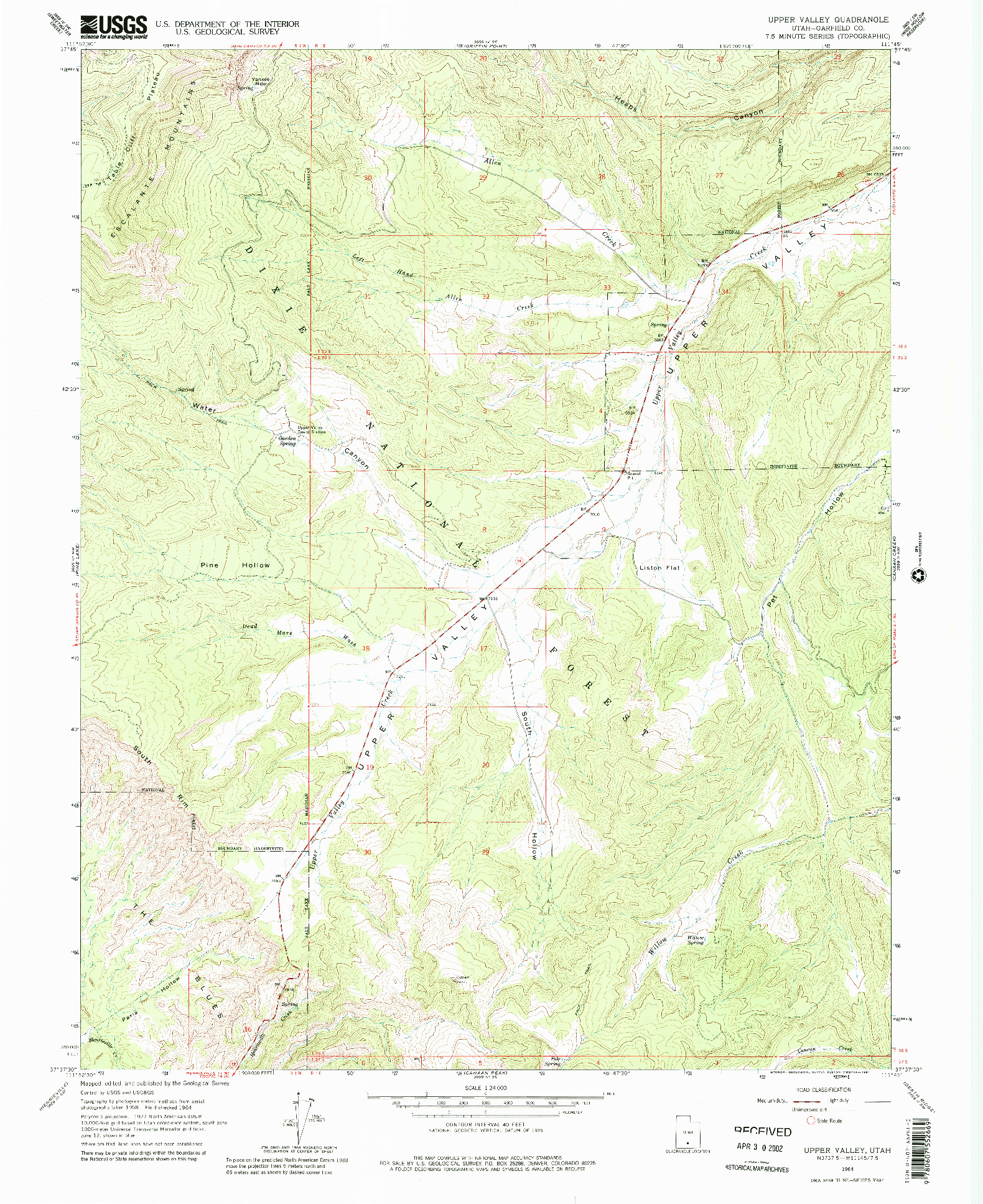 USGS 1:24000-SCALE QUADRANGLE FOR UPPER VALLEY, UT 1964