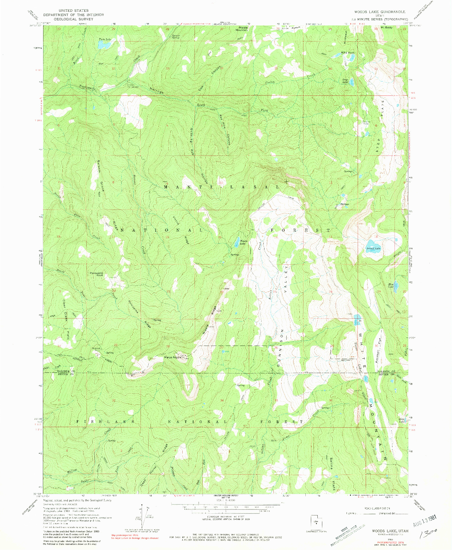 USGS 1:24000-SCALE QUADRANGLE FOR WOODS LAKE, UT 1965