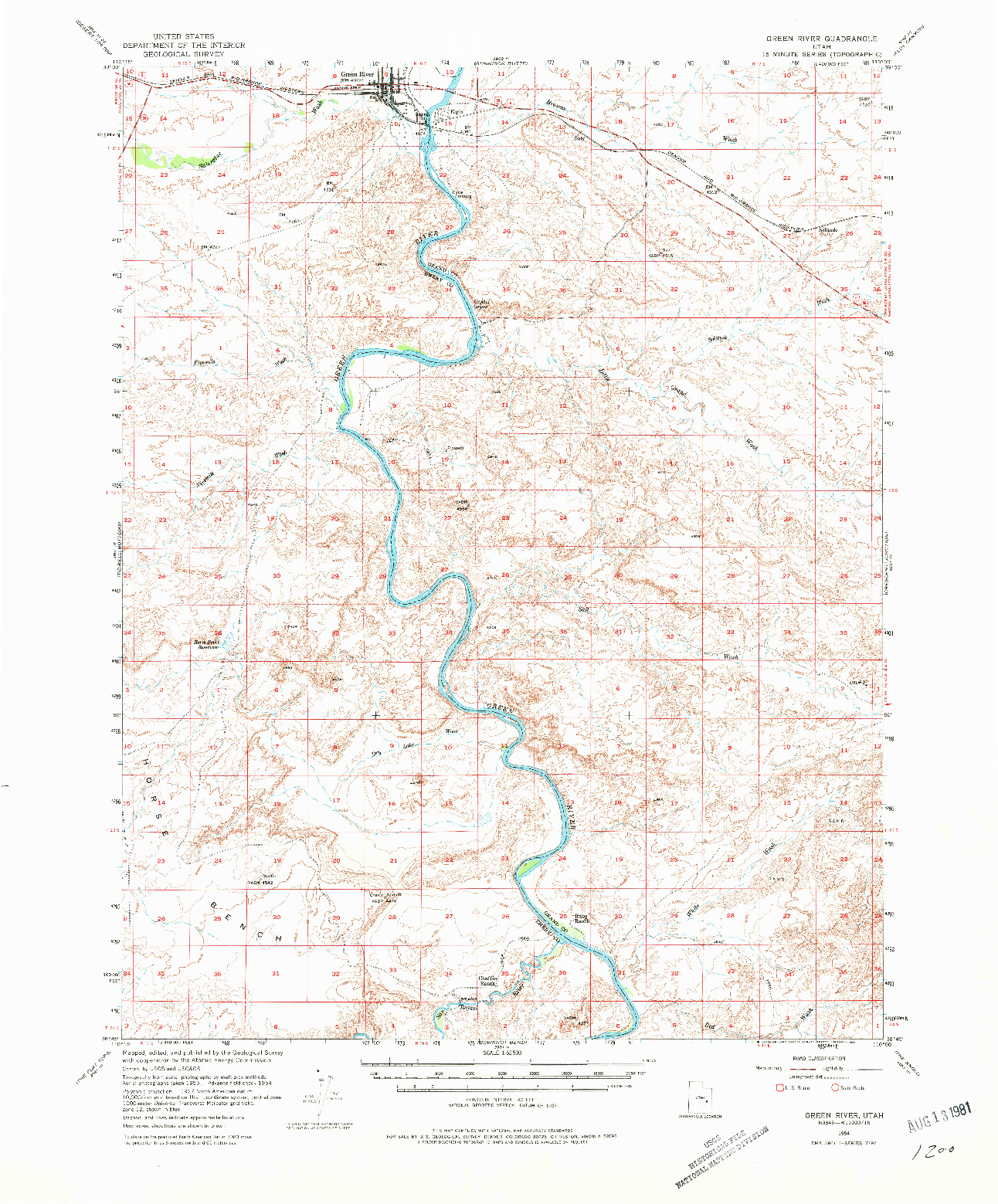 USGS 1:62500-SCALE QUADRANGLE FOR GREEN RIVER, UT 1954