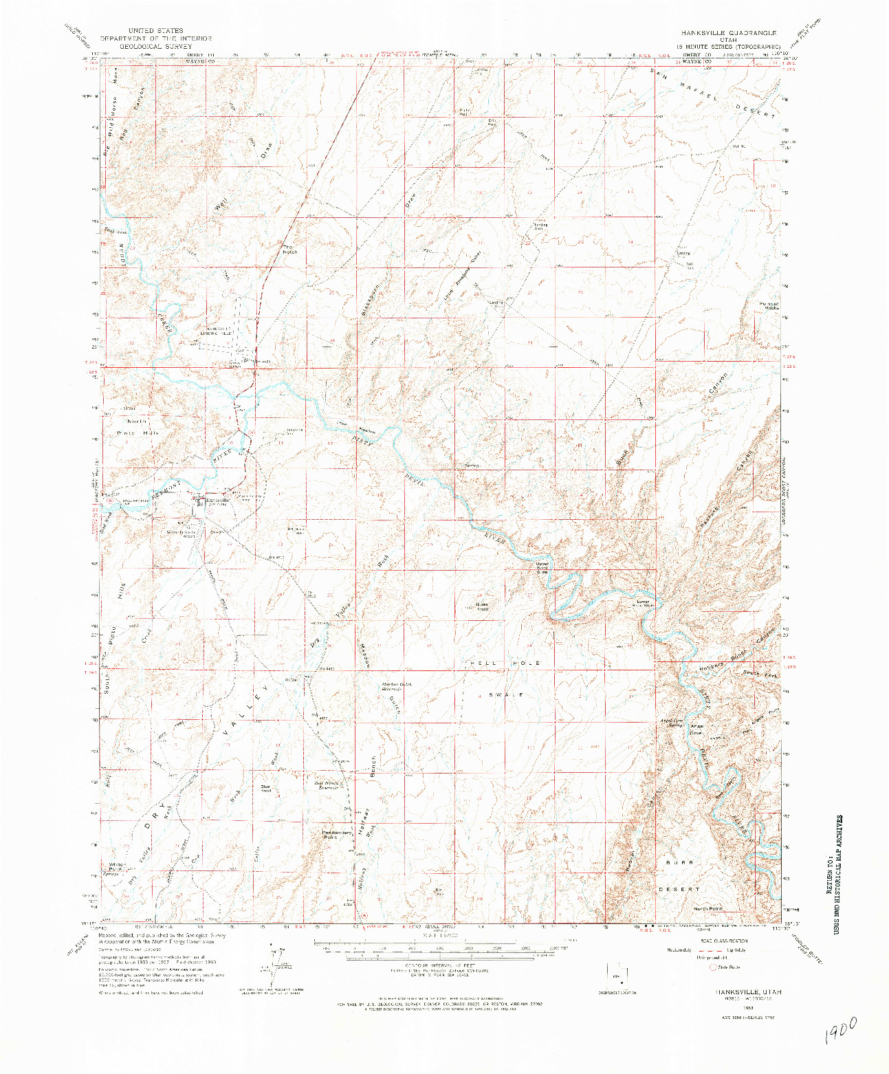 USGS 1:62500-SCALE QUADRANGLE FOR HANKSVILLE, UT 1963