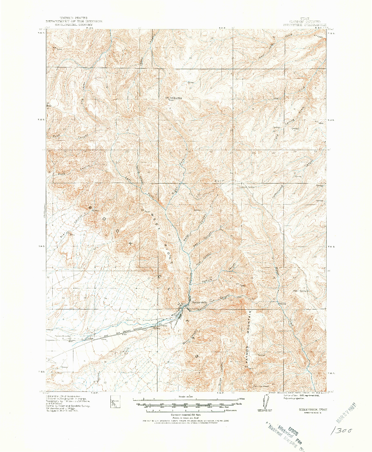 USGS 1:62500-SCALE QUADRANGLE FOR SUNNYSIDE, UT 1915