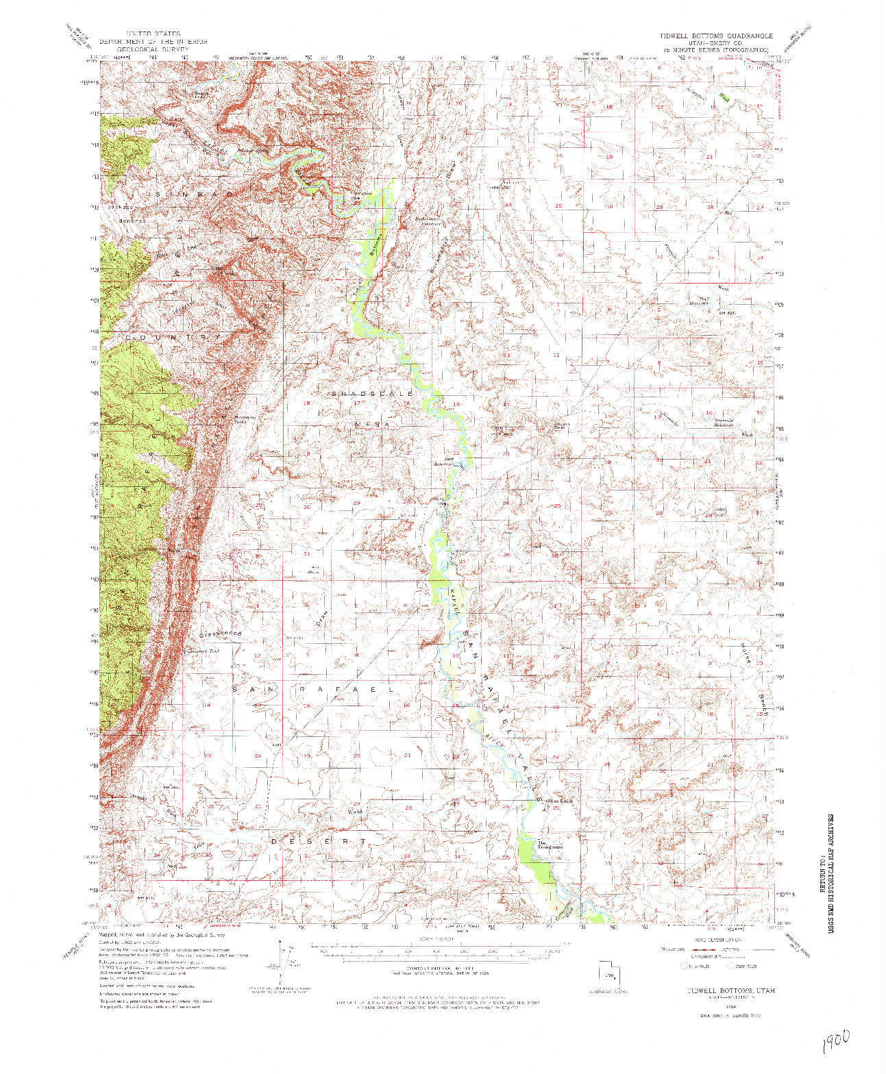 USGS 1:62500-SCALE QUADRANGLE FOR TIDWELL BOTTOMS, UT 1954