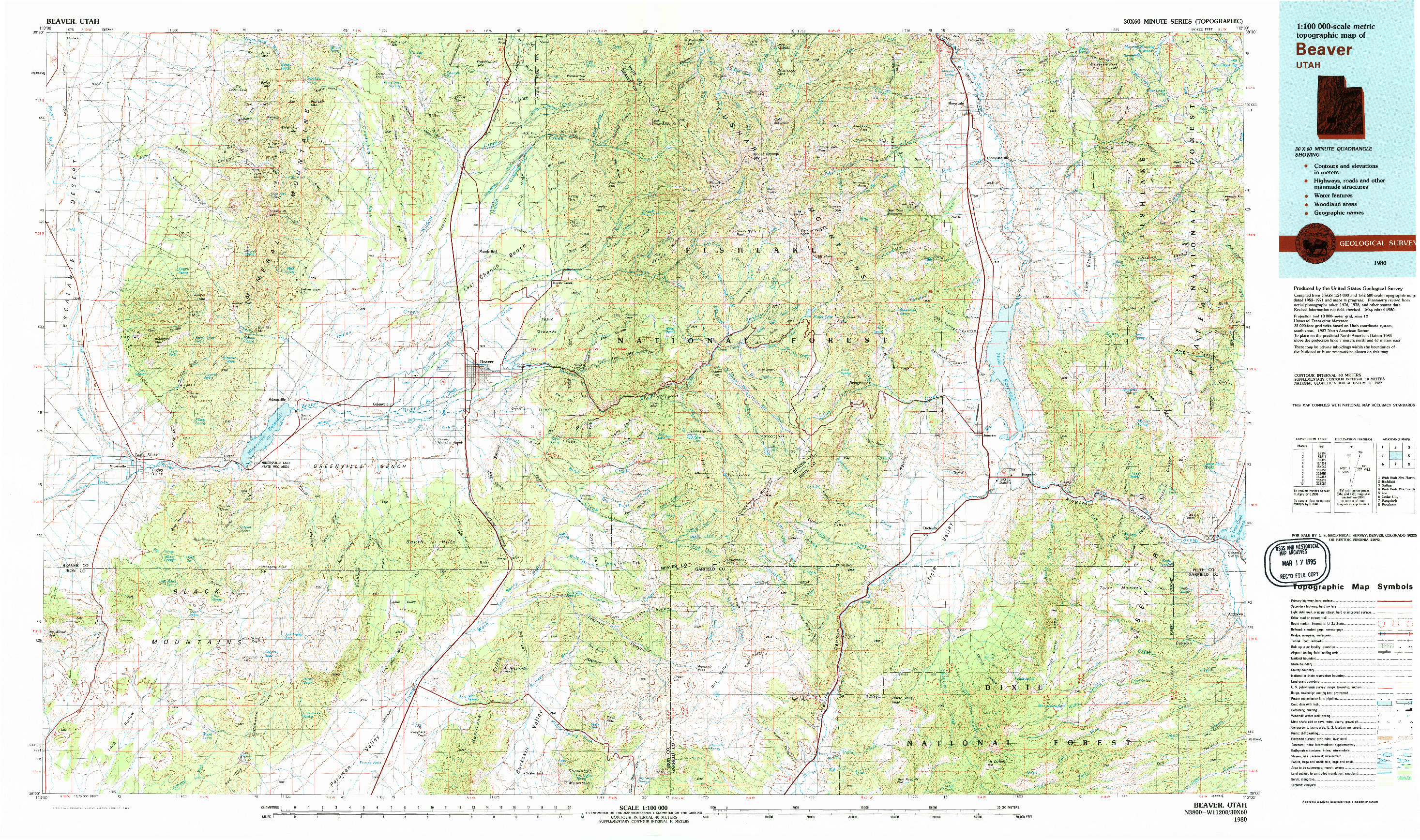 USGS 1:100000-SCALE QUADRANGLE FOR BEAVER, UT 1980