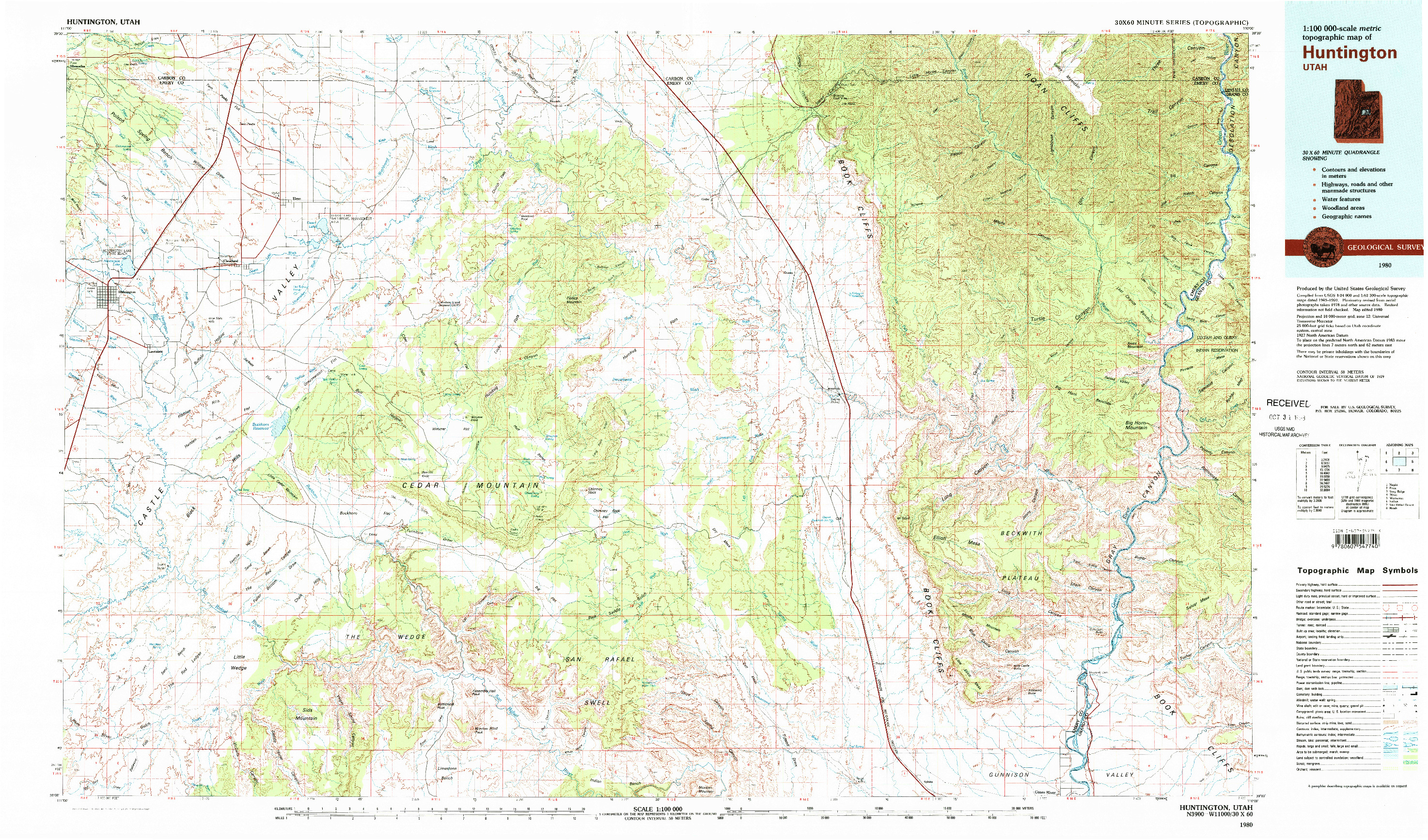 USGS 1:100000-SCALE QUADRANGLE FOR HUNTINGTON, UT 1980