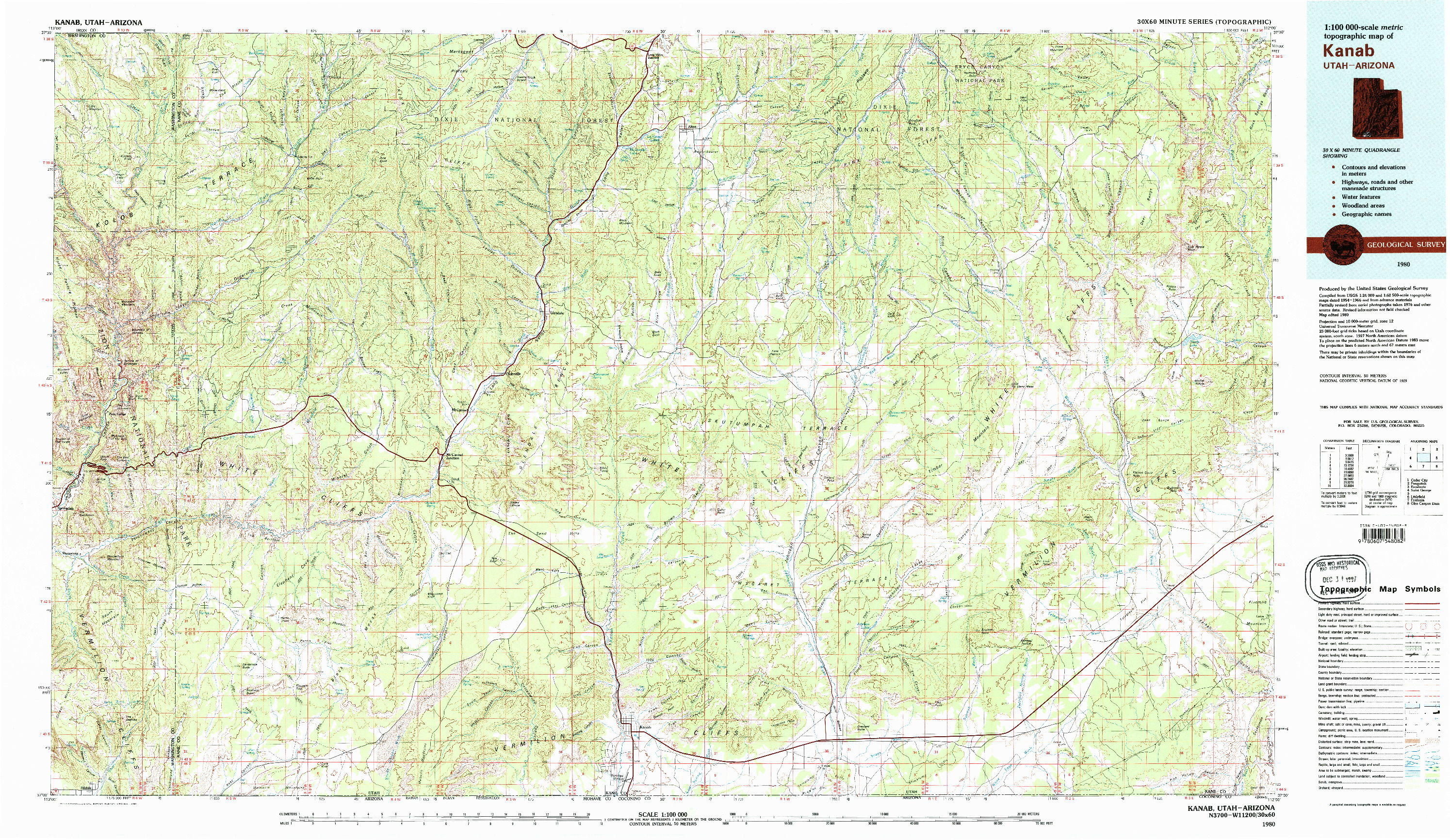 USGS 1:100000-SCALE QUADRANGLE FOR KANAB, UT 1980