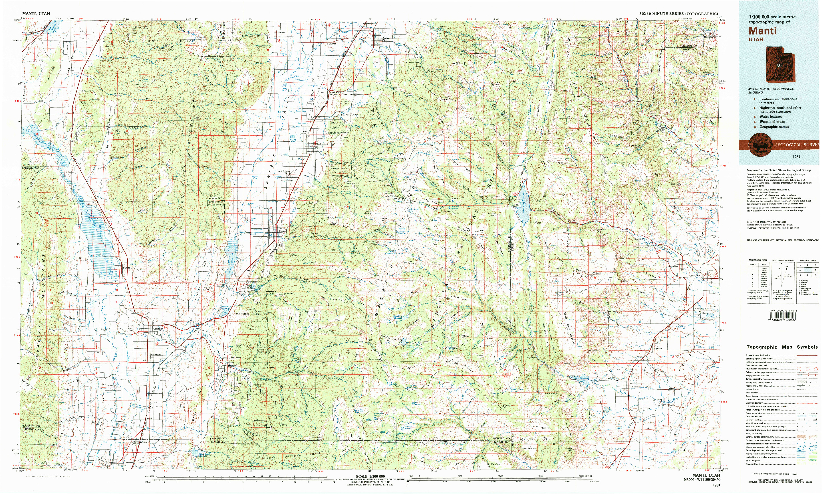 USGS 1:100000-SCALE QUADRANGLE FOR MANTI, UT 1981