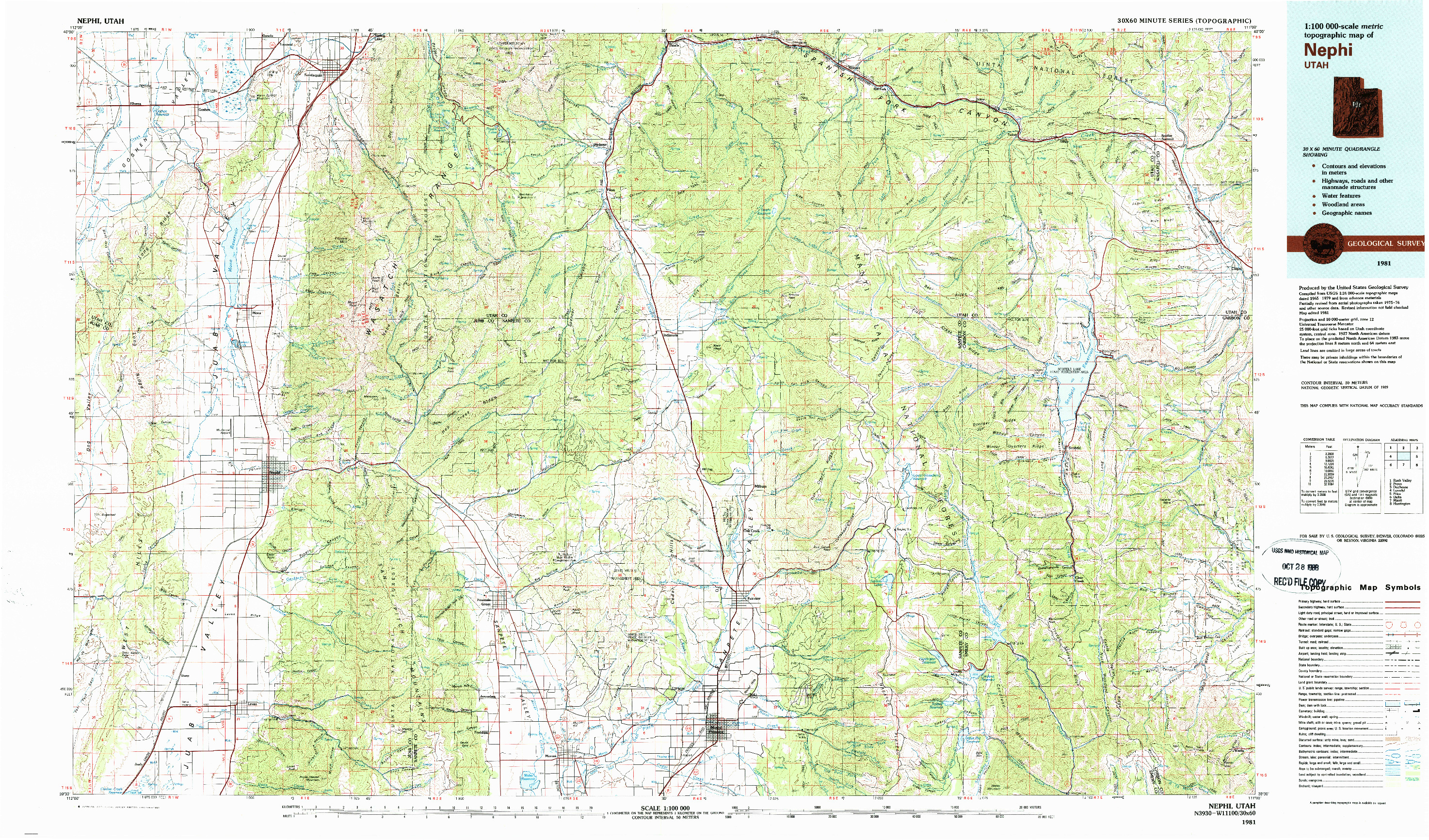 USGS 1:100000-SCALE QUADRANGLE FOR NEPHI, UT 1981
