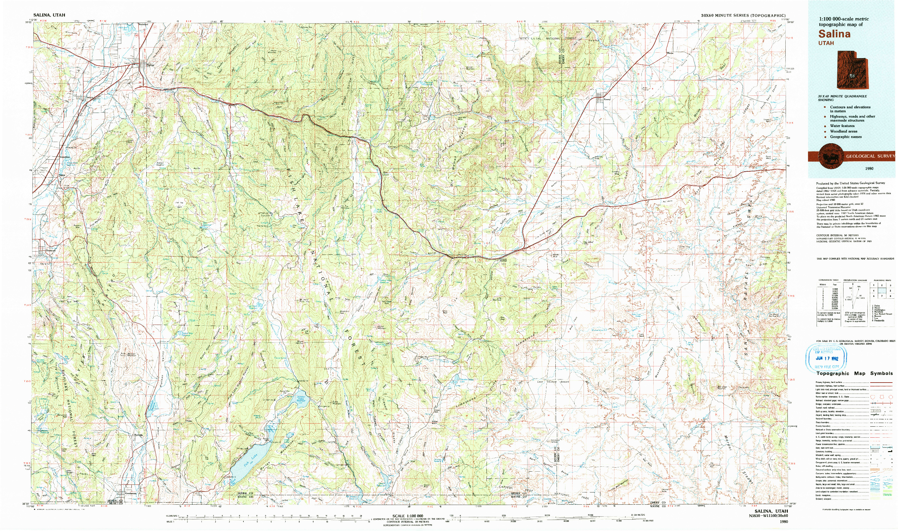 USGS 1:100000-SCALE QUADRANGLE FOR SALINA, UT 1980