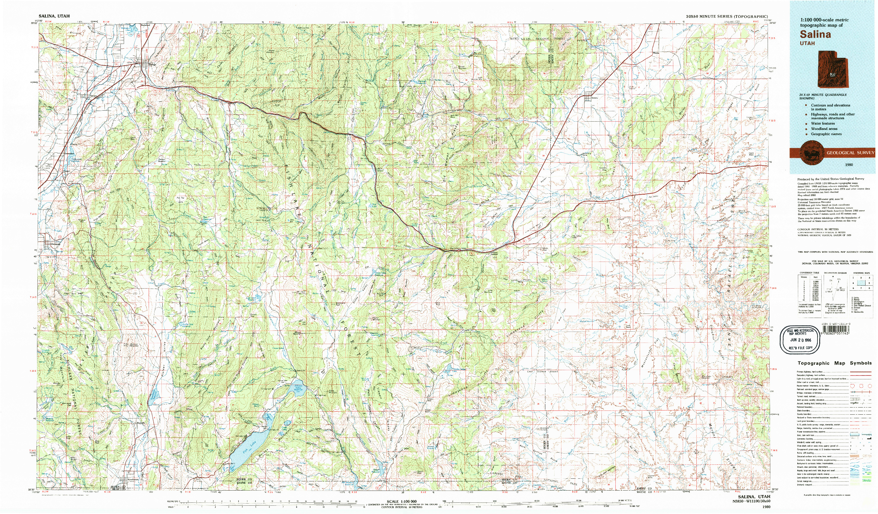 USGS 1:100000-SCALE QUADRANGLE FOR SALINA, UT 1980